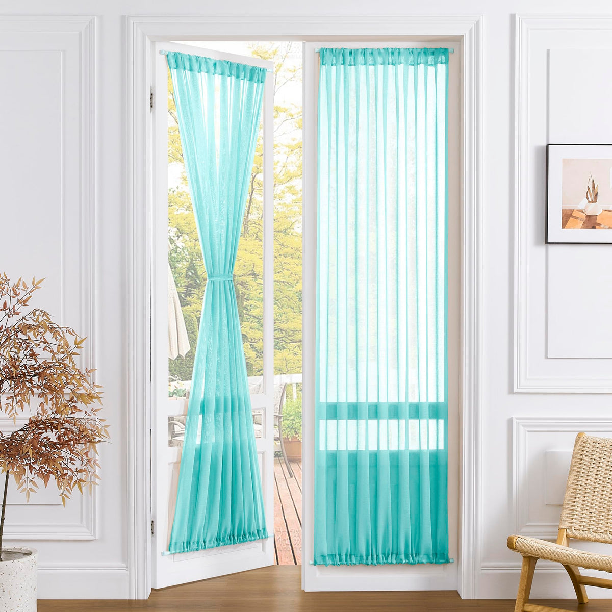 Sheer Door Curtains Closet Linen Textured Curtains Sheer Doorway Light Filtering Voile French Doors Rod Pocket Curtain Patio Glass Door