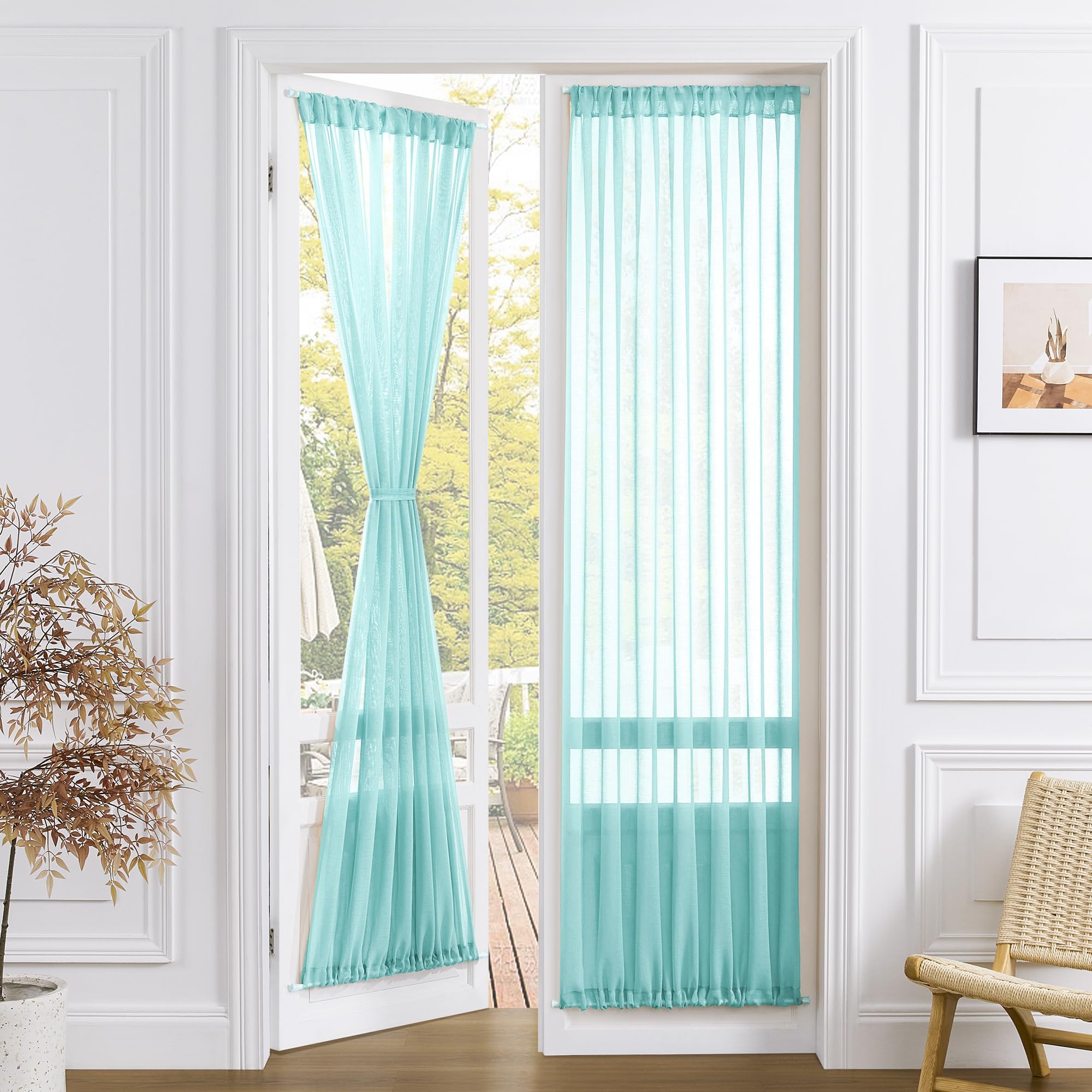 Sheer Door Curtain Closet Linen Textured Curtains Sheer Doorway Light Filtering Voile Patio Glass Doors Rod Pocket Curtain French Door