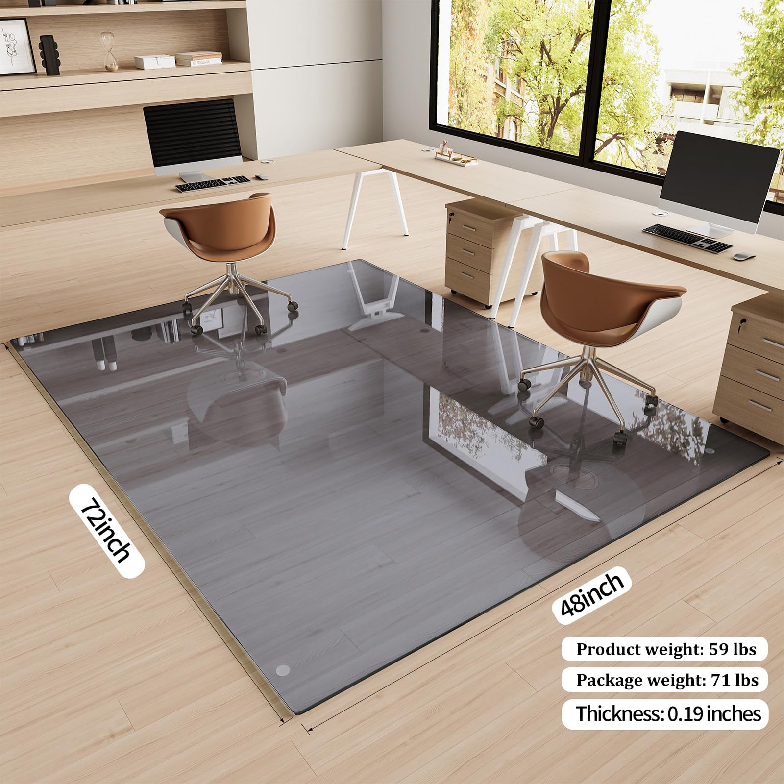 Tempered Glass] 48" x 72" Glass Office Chair Mat for Carpet