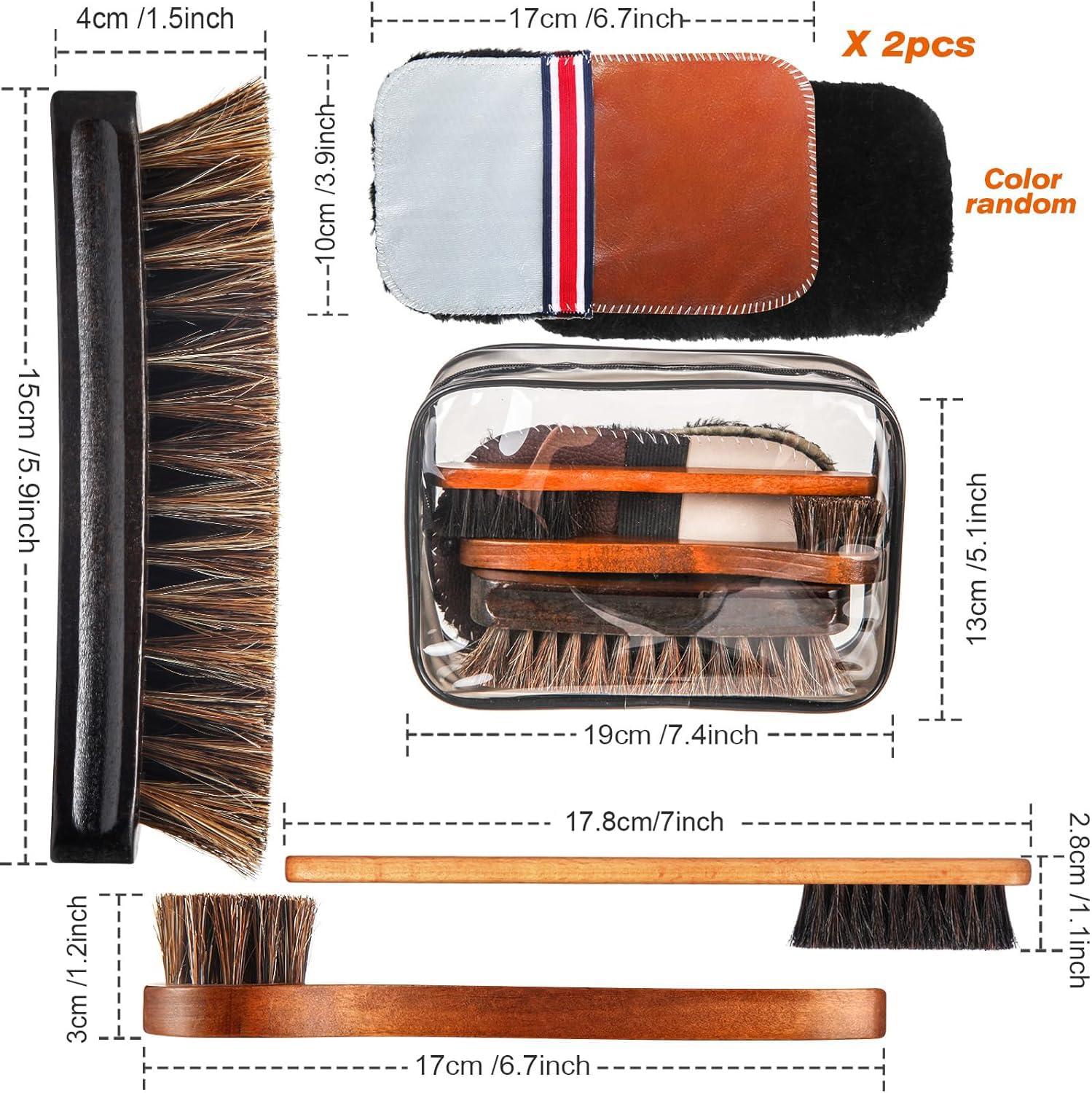 6 Pcs Horsehair Shine Shoes Brush Kit Polish Dauber Applicators Cleaning Leather Shoes Boots Care Brushes Suede Cleaner Brush with Microfiber Shoe Gloves