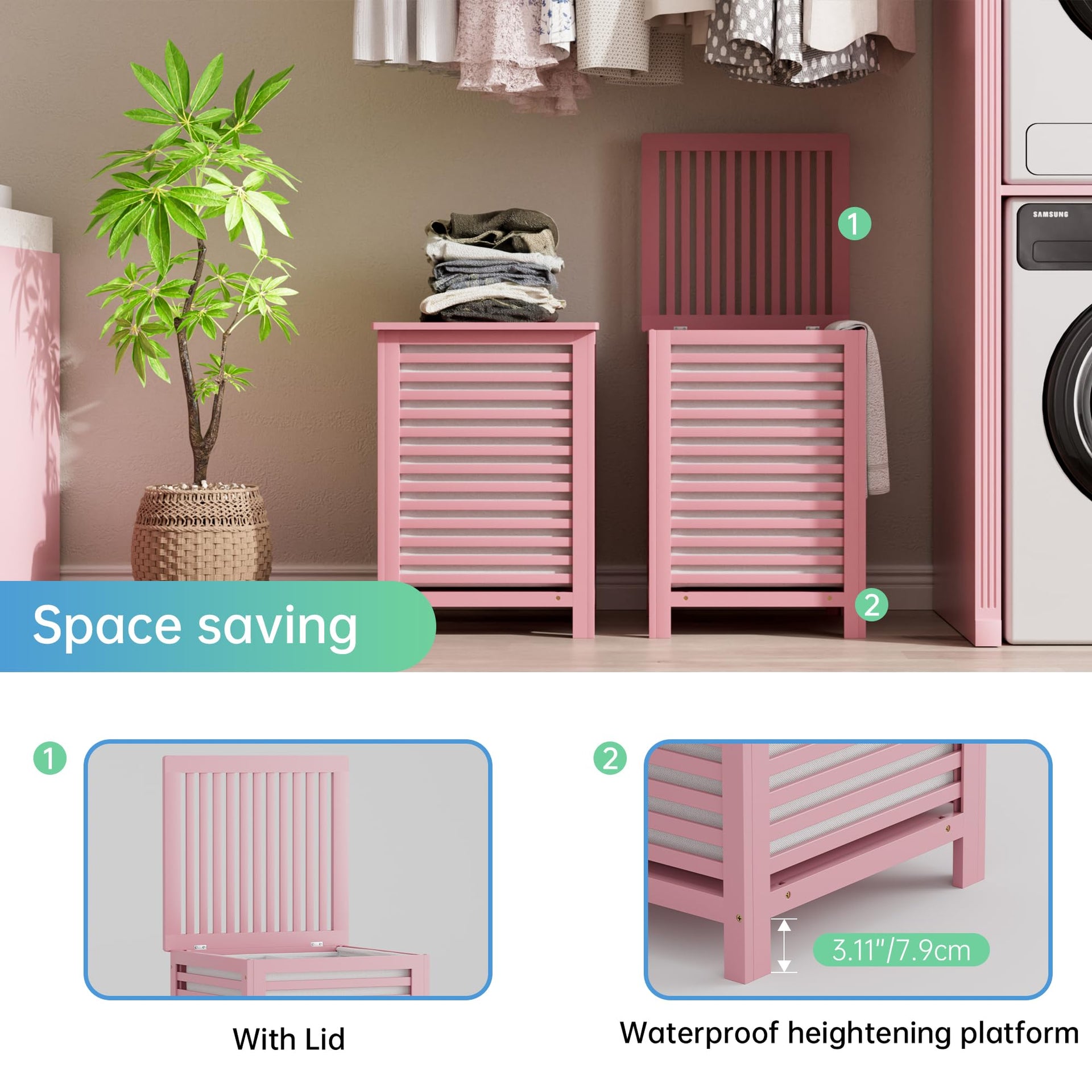Double Laundry Hamper with Lid