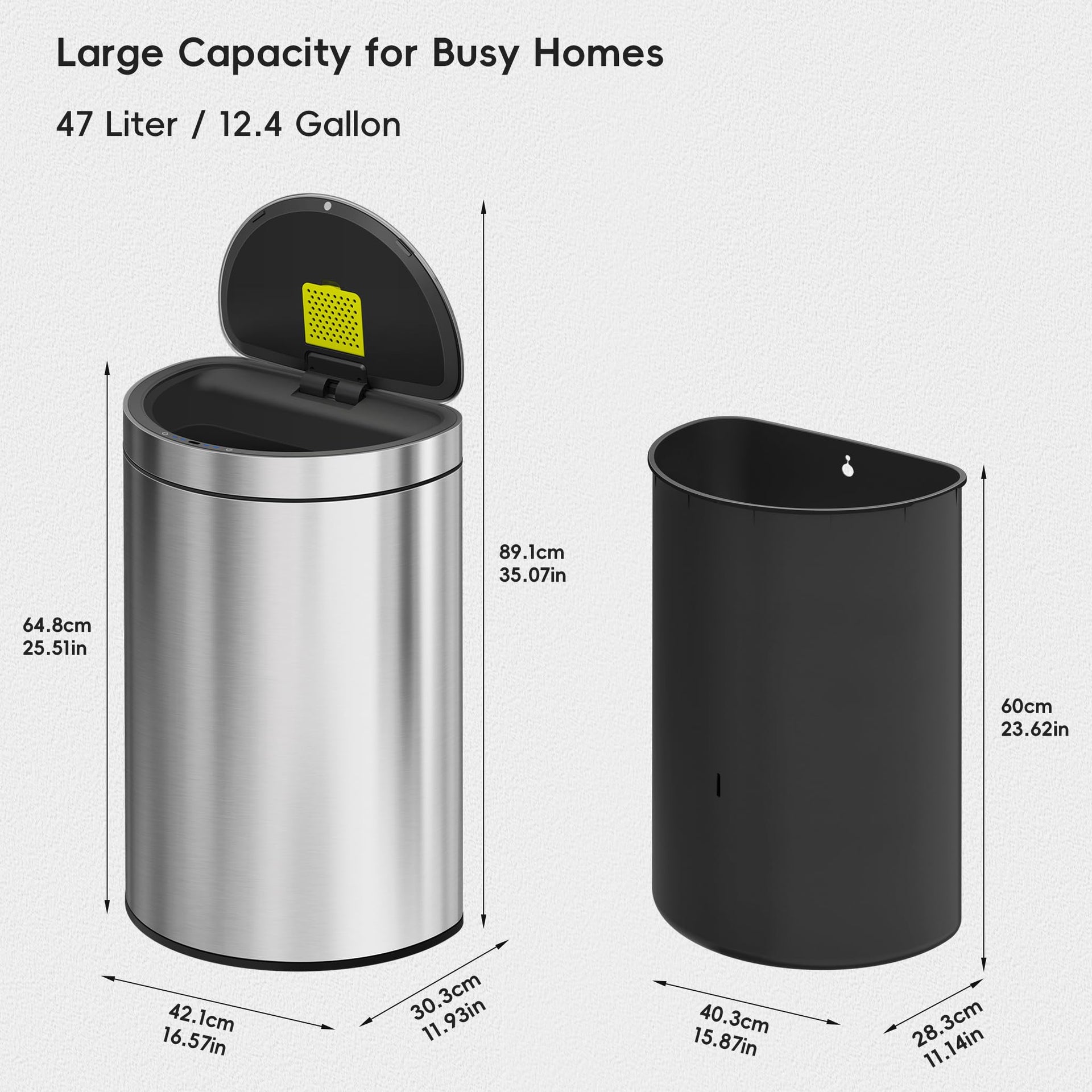 Mirage Semi Round Motion Sensor Trash Can or Recycling Bin