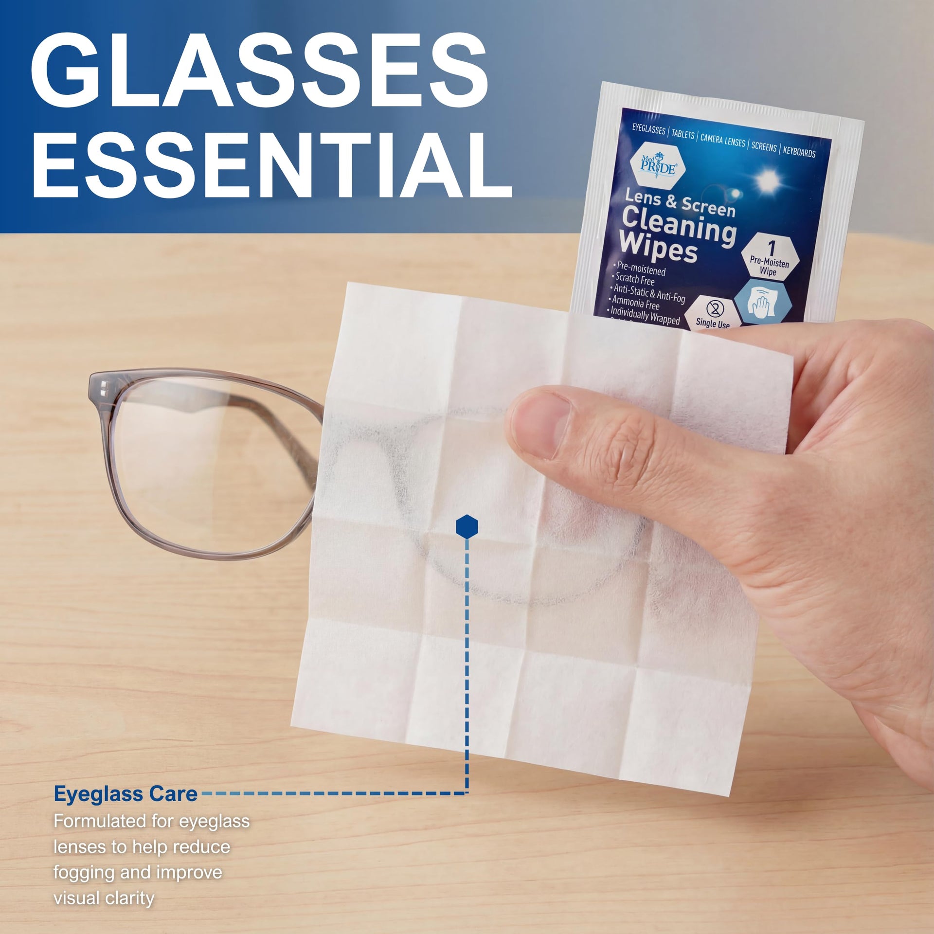 Anti Fog Lens and Screen Cleaning Wipes for Eyeglasses