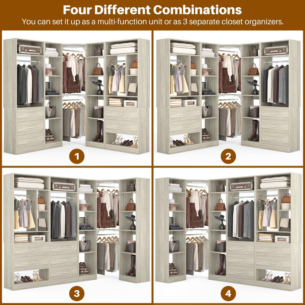 Corner Closet System with 5 Drawers