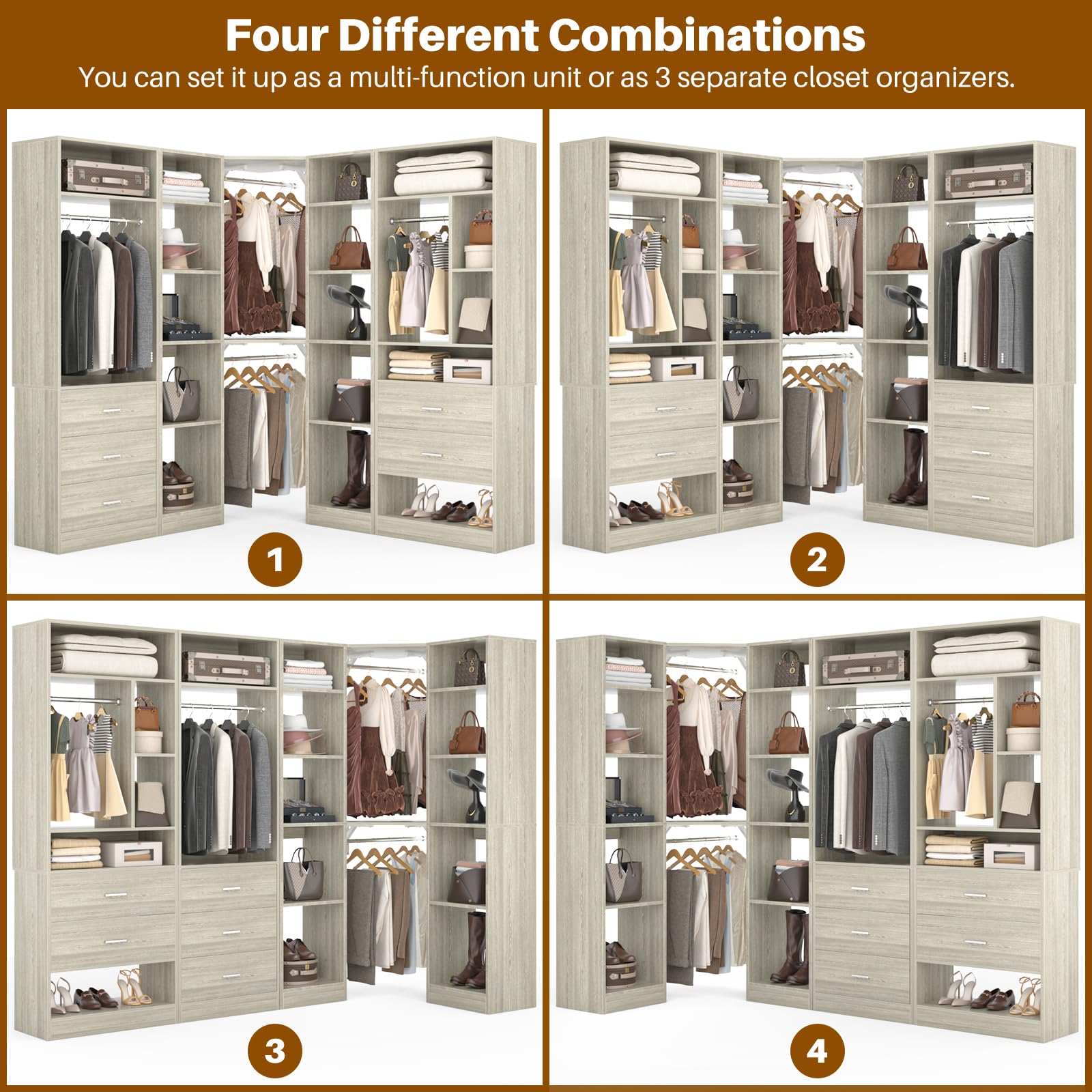 Corner Closet System with 5 Drawers