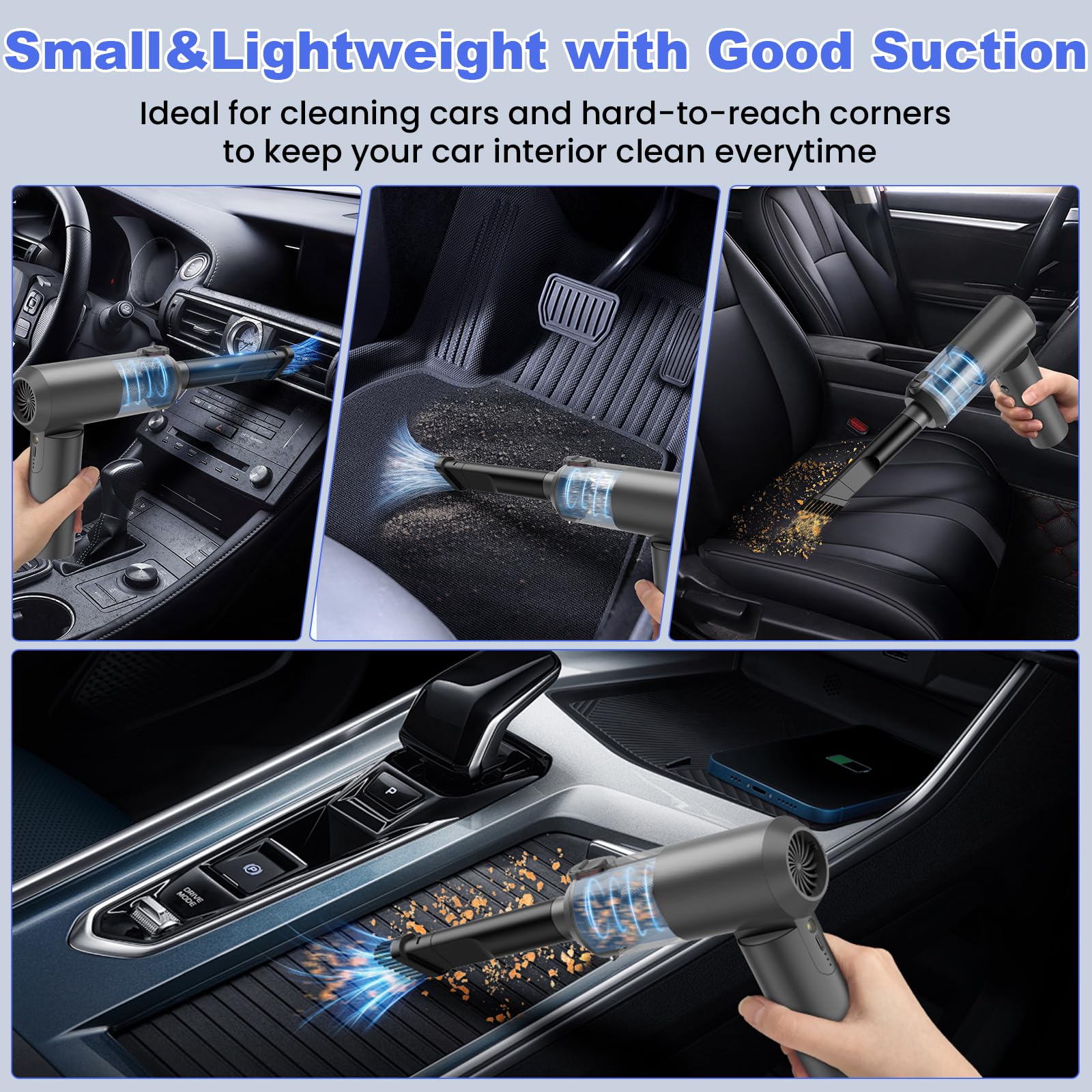 Car Vacuum Portable Cordless with 16000PA Ultra Suction 4
