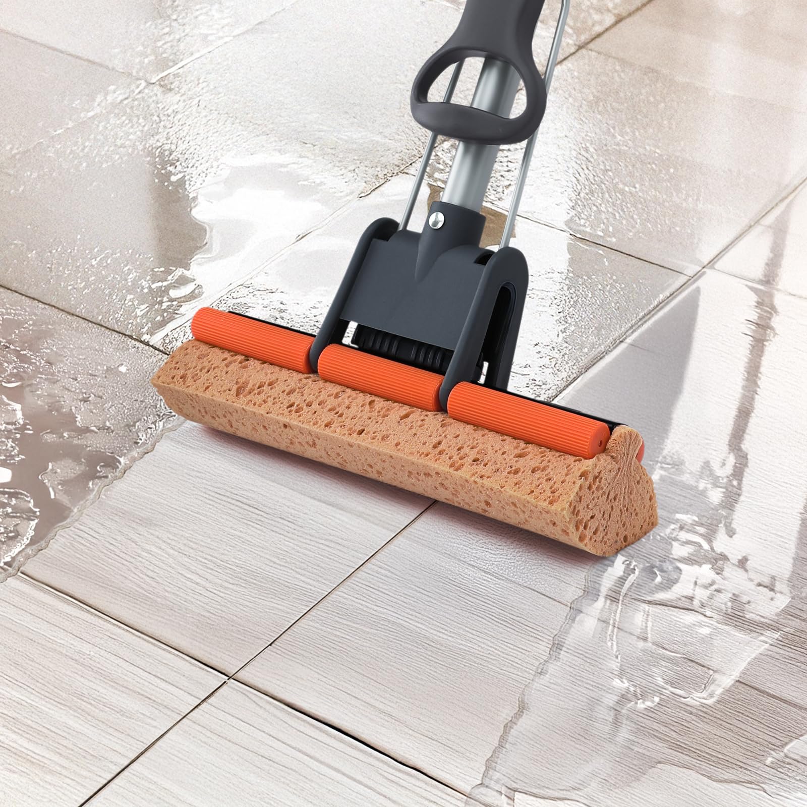Sponge Mops for Floor Cleaning with 2 Cellulose Mop Head Refills and 55” Long Handle