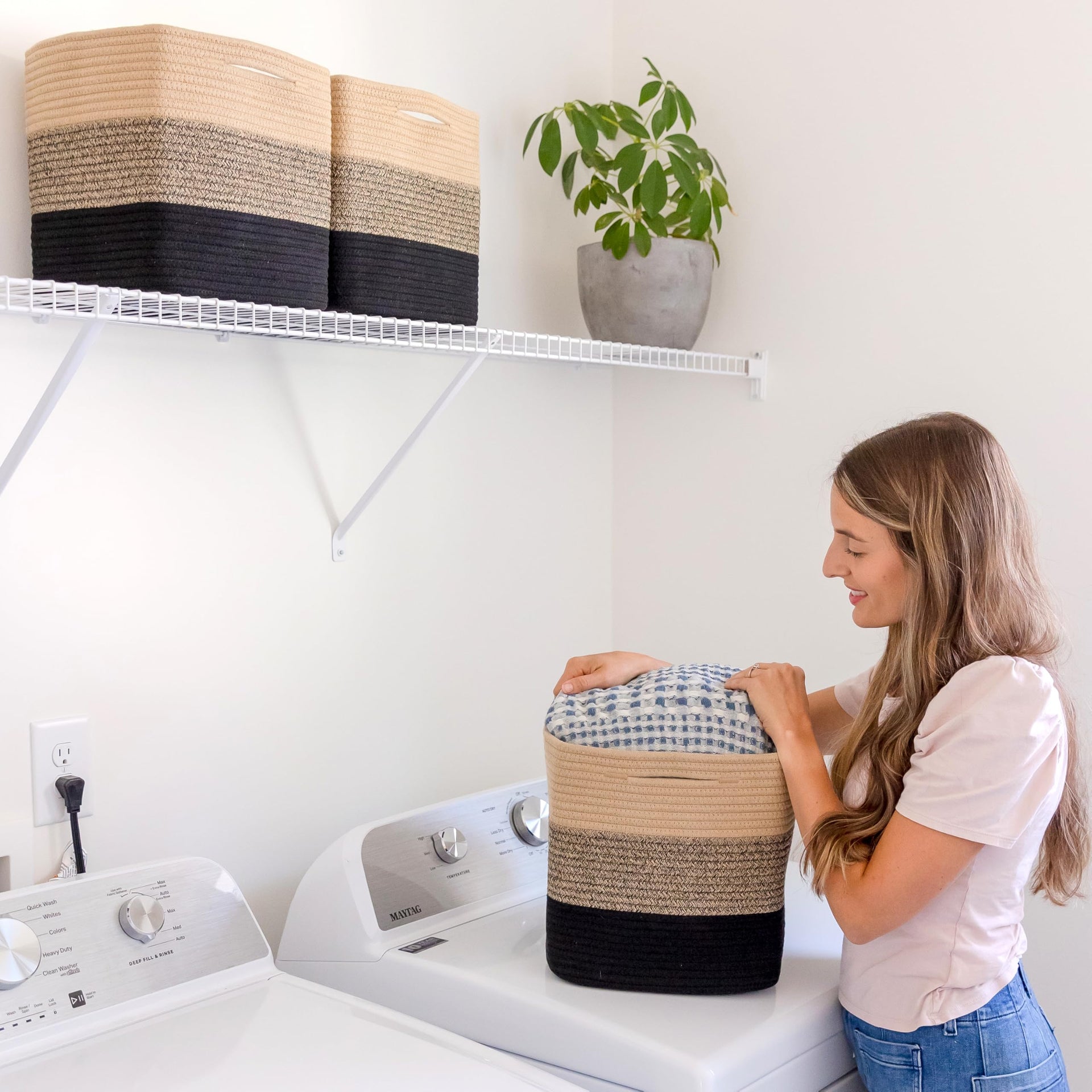 Storage Cubes 11 Inch Cotton Rope Woven Baskets for Organizing (3 Count)