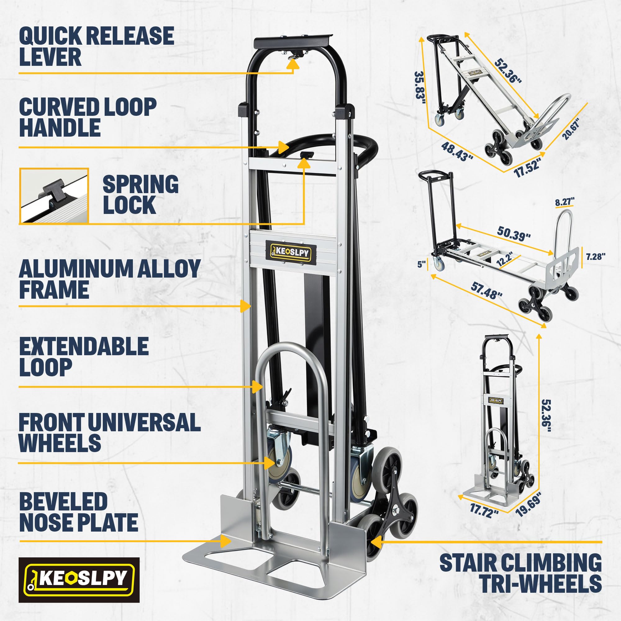 3 in 1 Industrial Convertible Hand Truck Dolly 1000 LBS Capacity