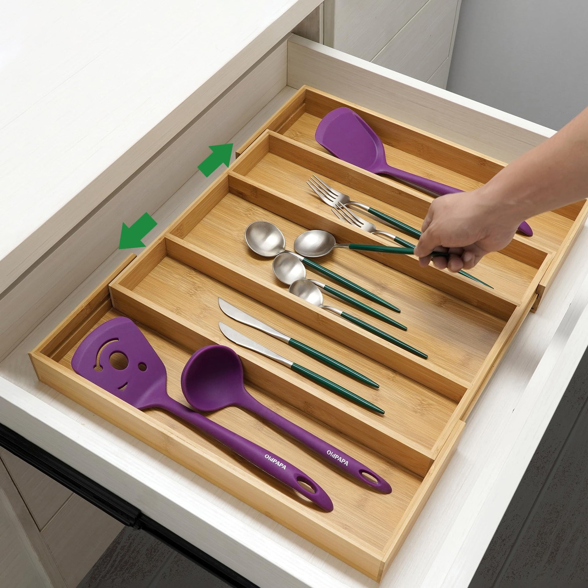Bamboo Expandable Kitchen Drawer Organizer Silverware Utensil Tray