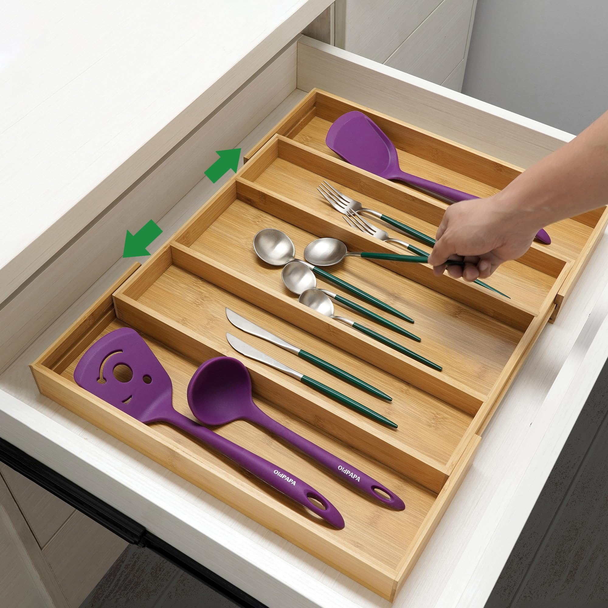 Bamboo Expandable Kitchen Drawer Organizer Silverware Utensil Tray
