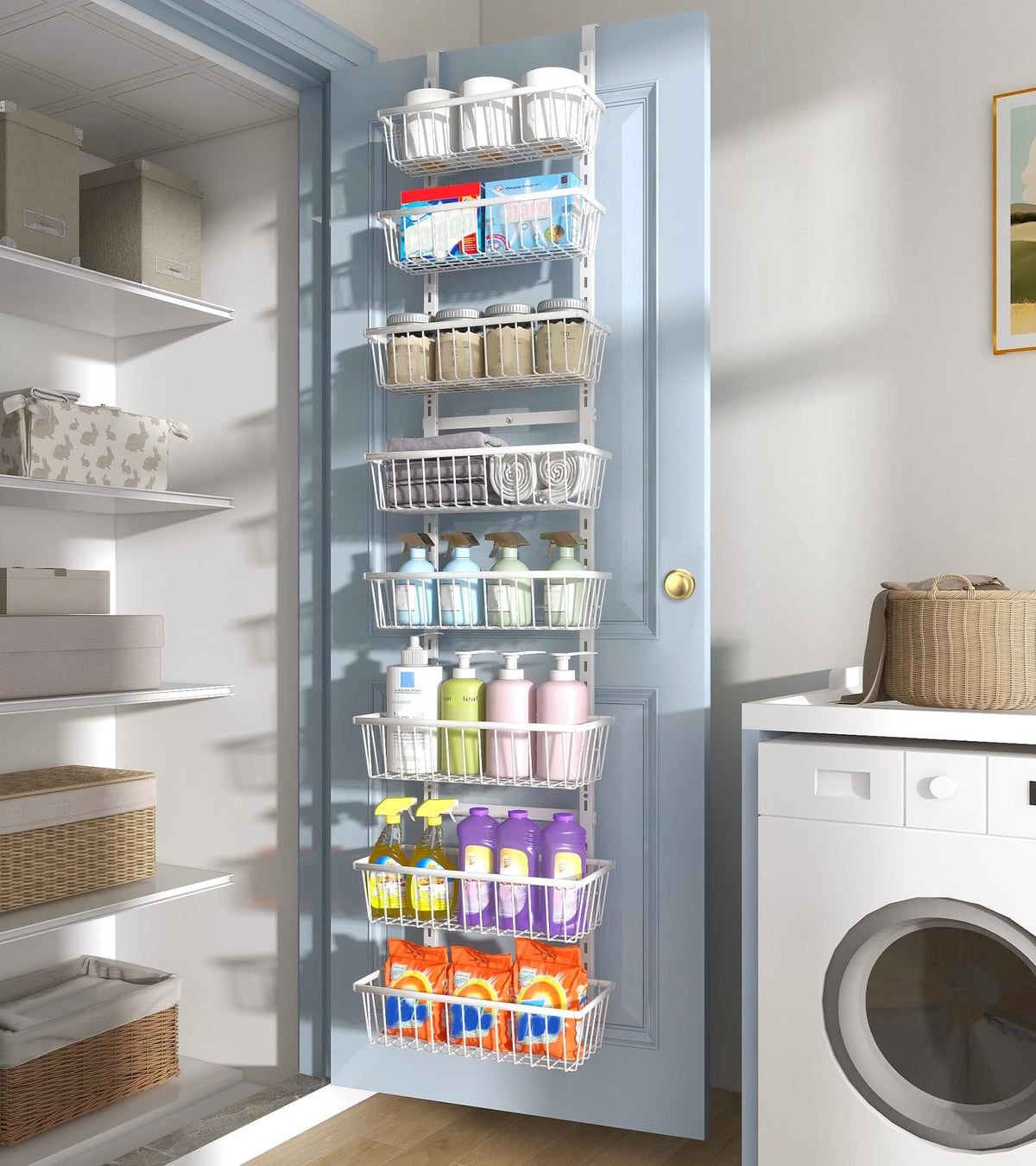 White 12 Inch Wide Narrow Over The Door Pantry Organizer
