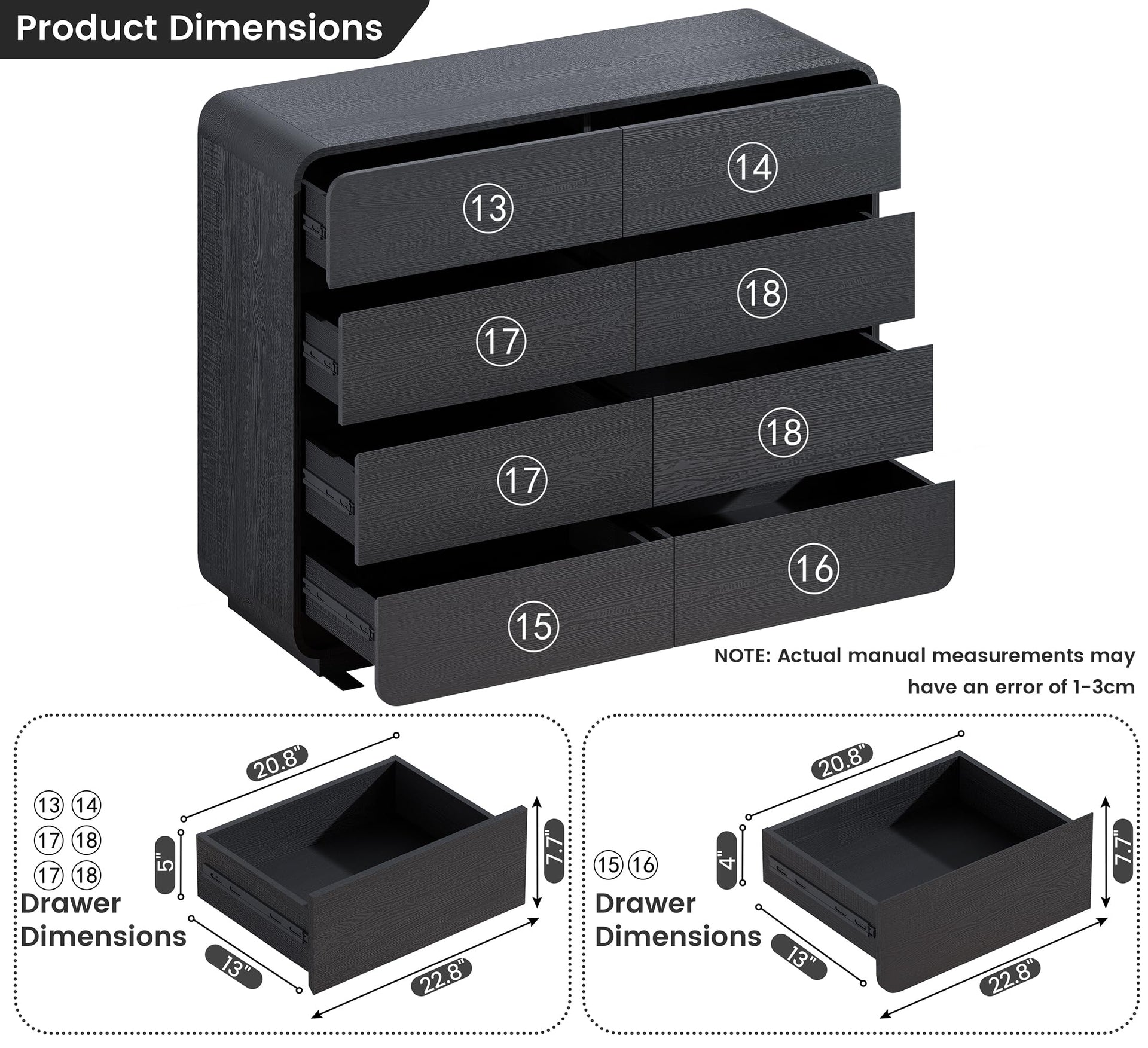 Black Dresser with 8 Drawers