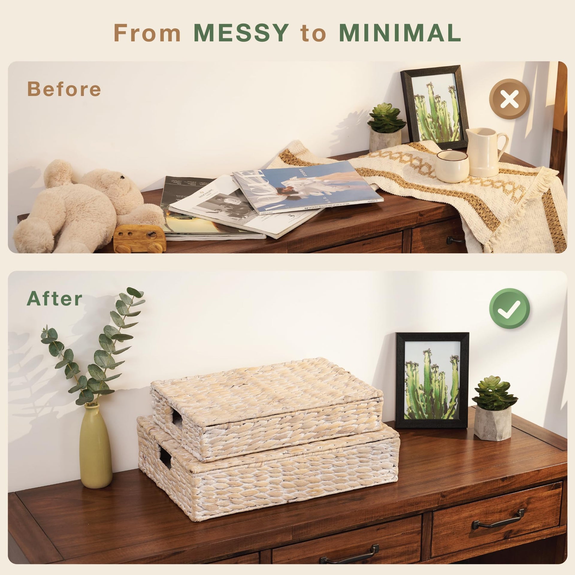 Set of 2 Decorative Storage Boxes With Lids for Home Decor (2 Count)