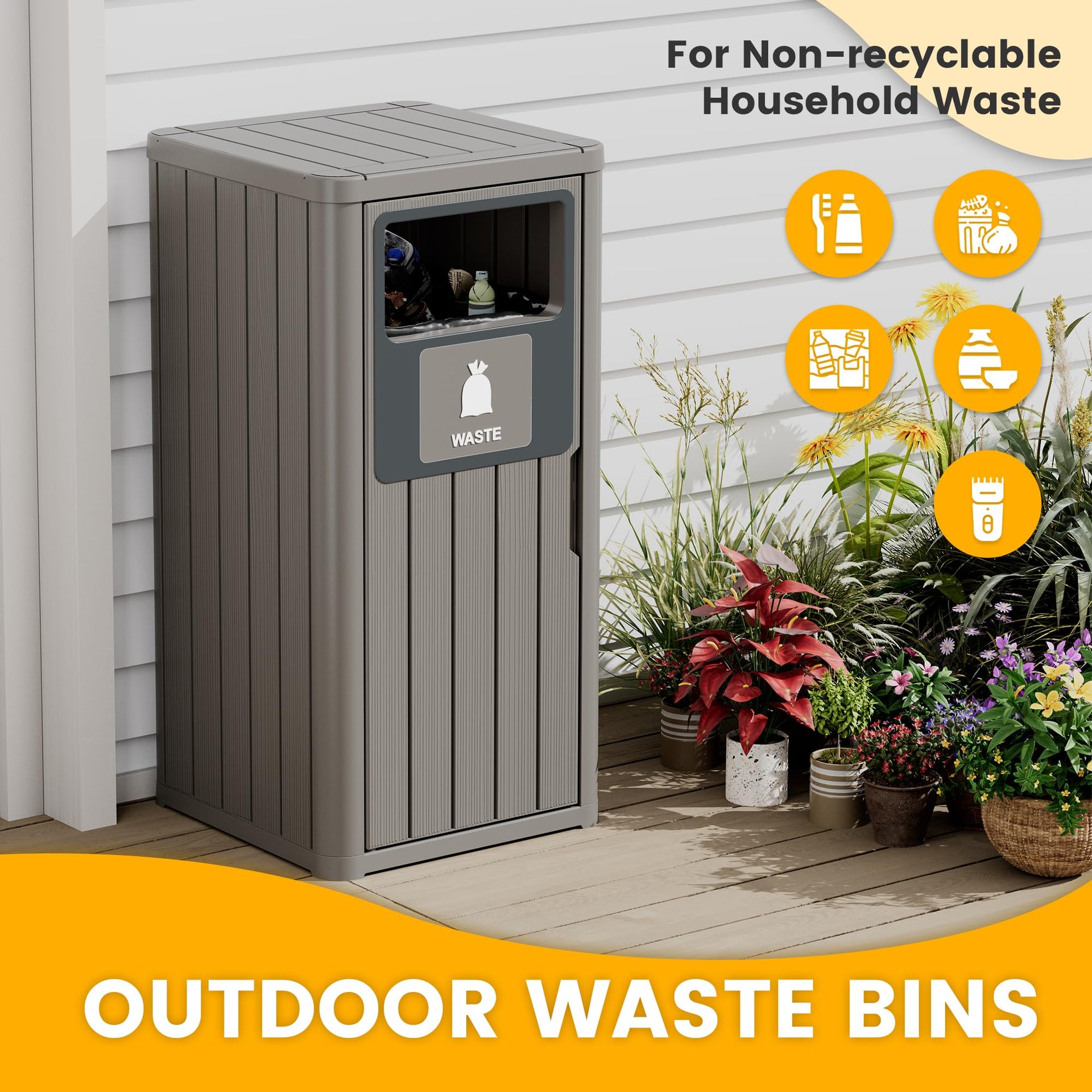 Outdoor Trash Can Waterproof Resin Patio Garbage Can for Outdoor Trash Bin for Patio