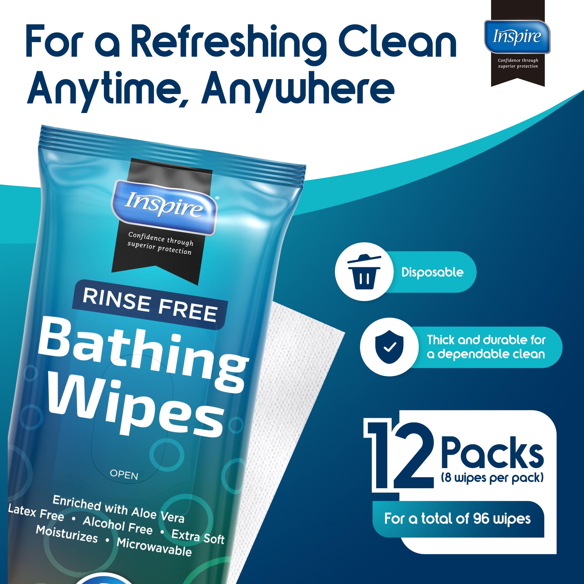 Body Wipes for adults bathing rinse free (80 Count)