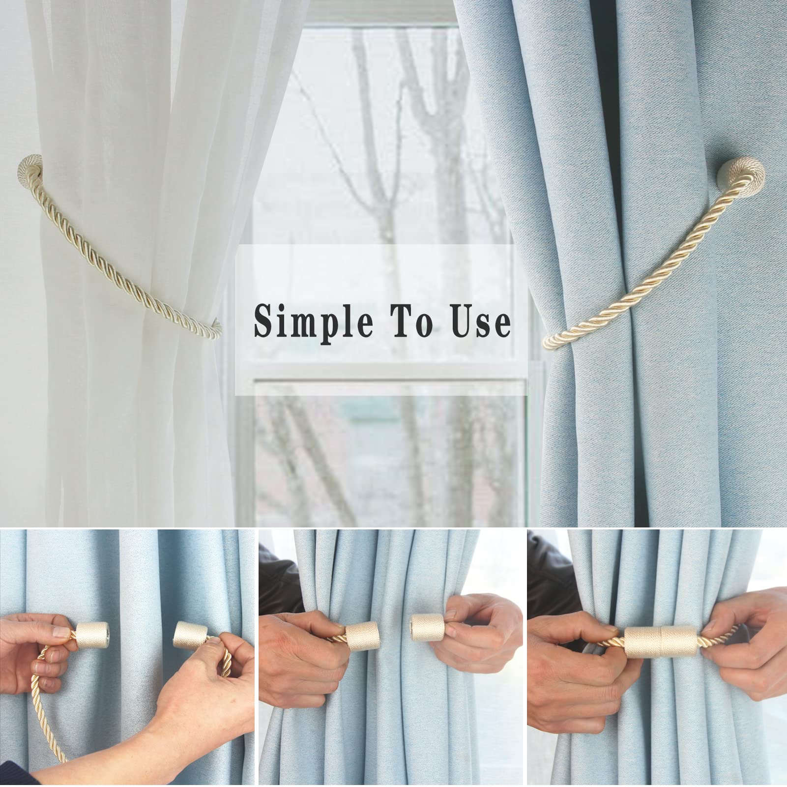 Magnetic Curtain Tiebacks Decorative Holdbacks Rope Tie Back Drapes Hangtty