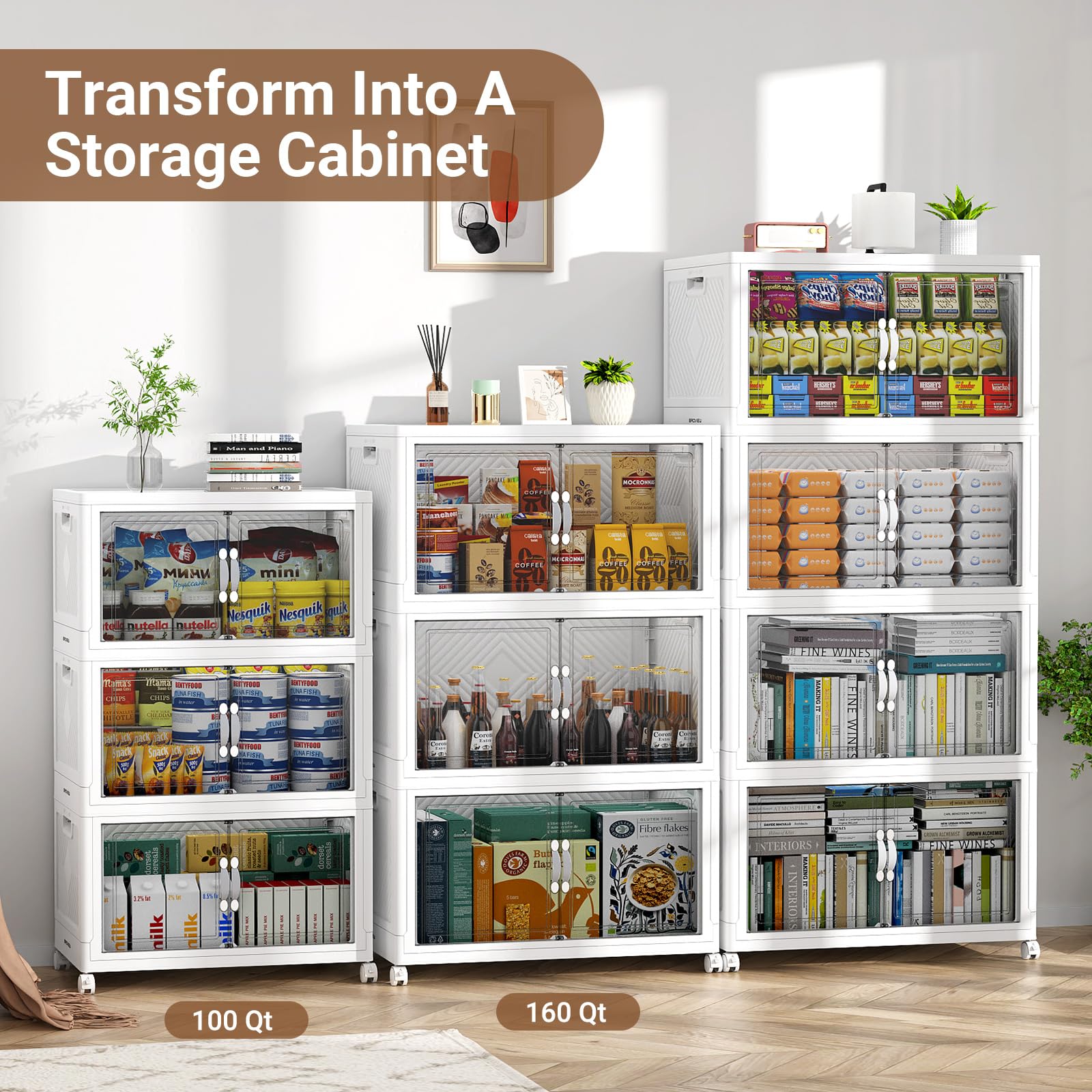 300QT Large Stackable Storage Bins with Clear Doors (3 Count)