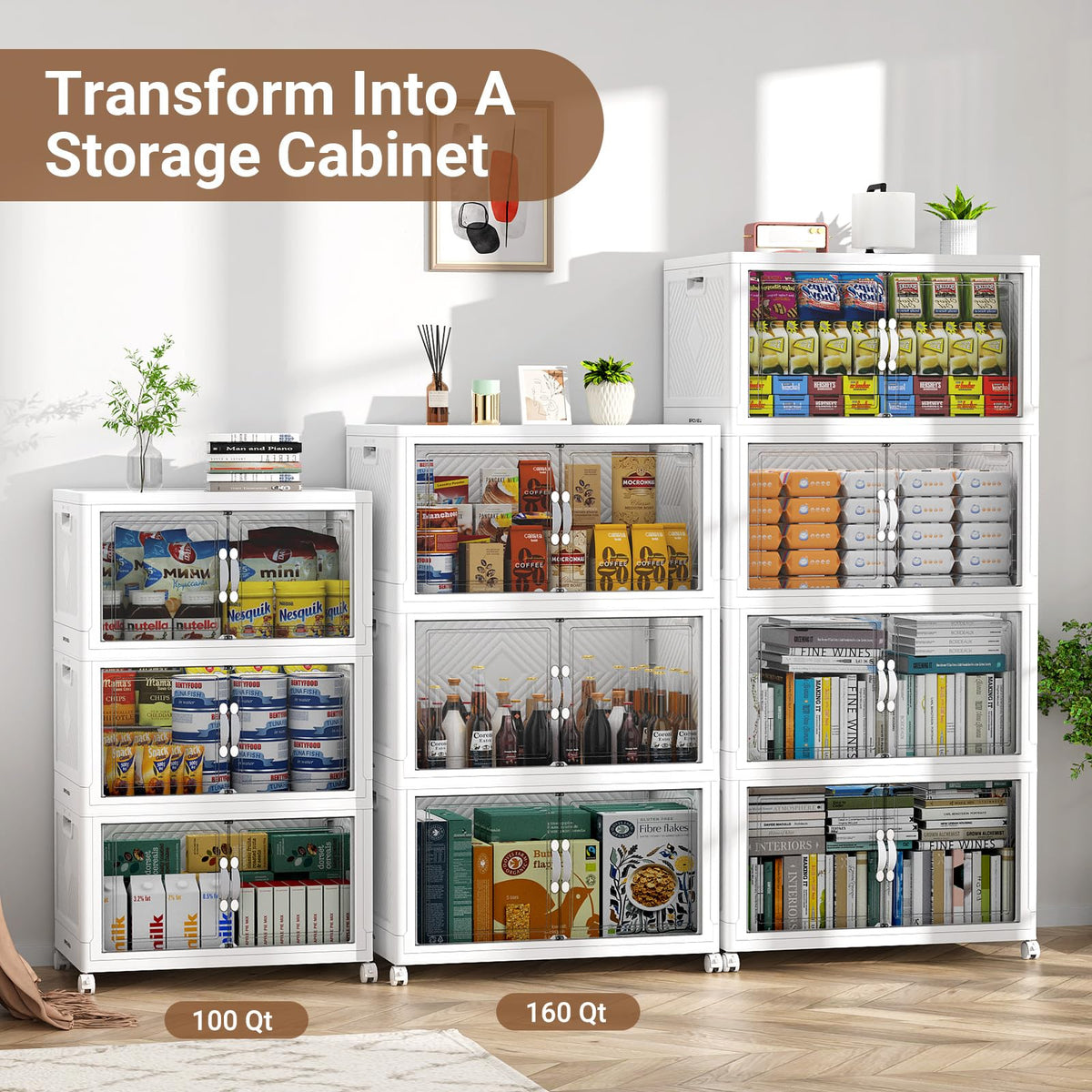 640QT Large Stackable Storage Bins with Clear Doors (4 Count)