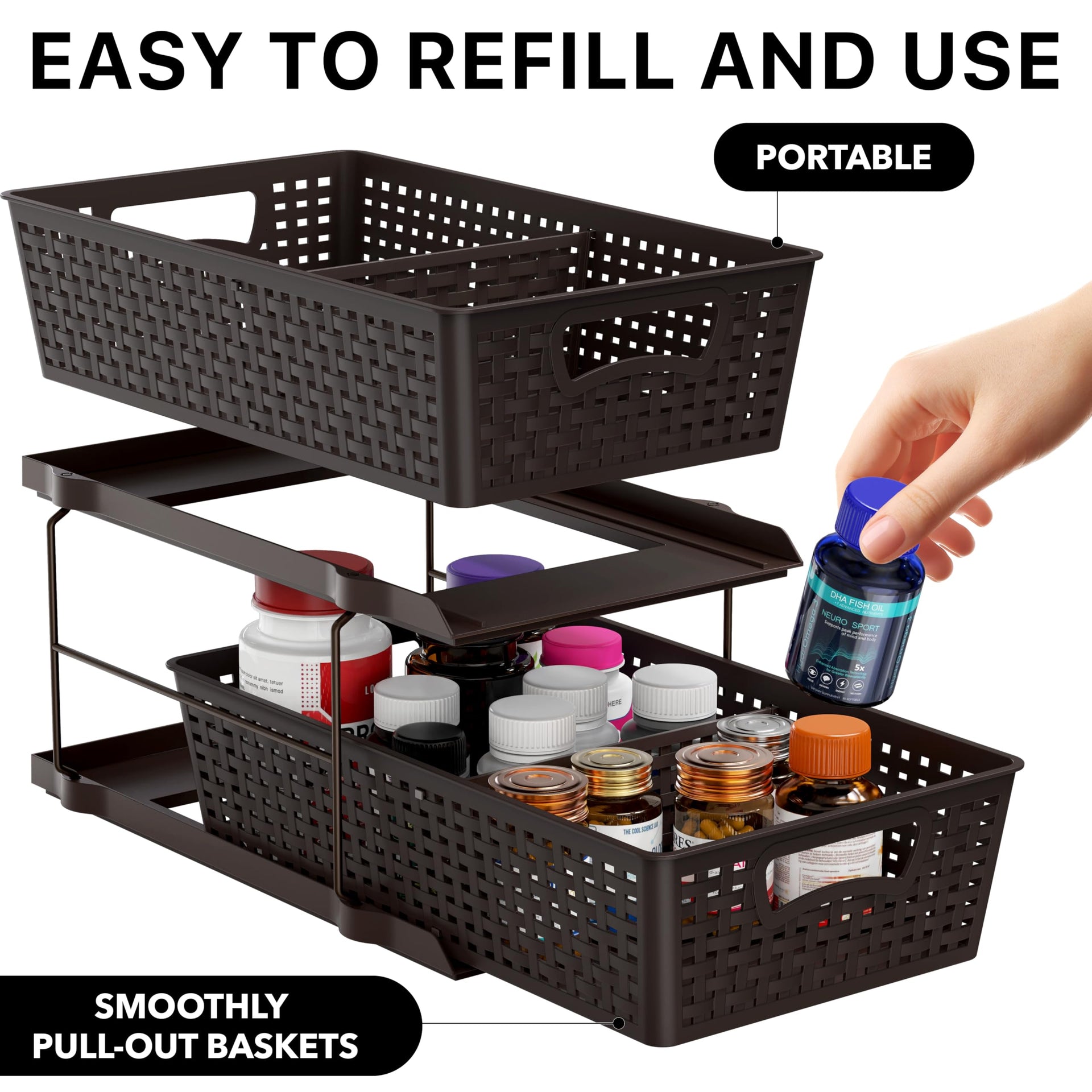 2 Tier Pull Out Sliding Drawer Under Sink Storage