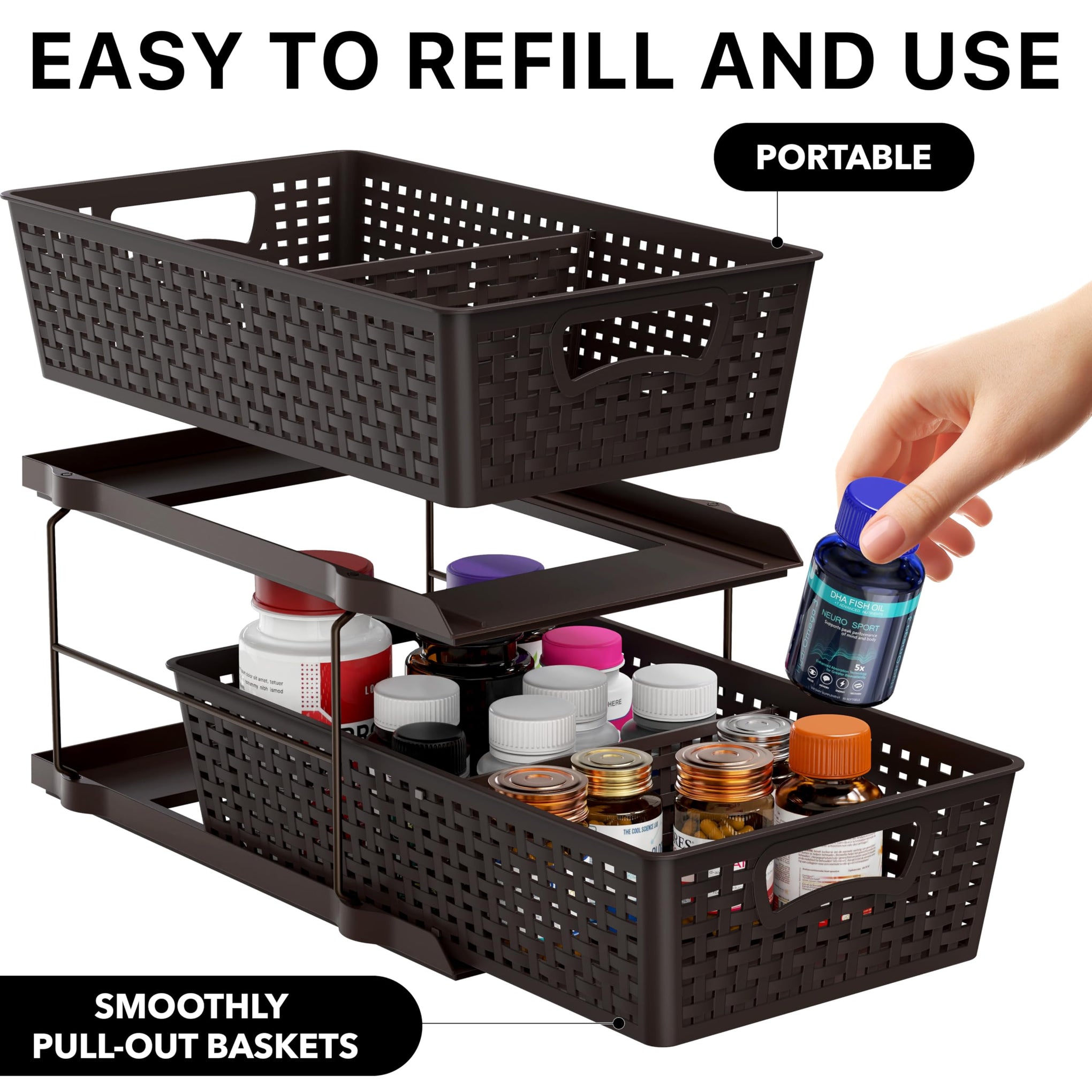 2 Tier Pull Out Sliding Drawer Under Sink Storage