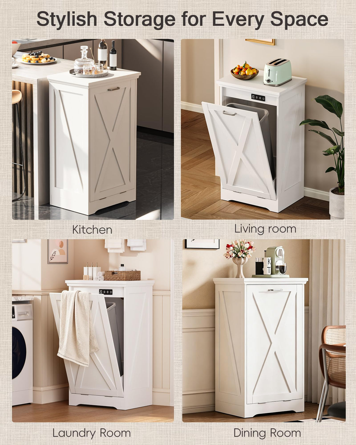 Single 13 Gallon Tilt Out Trash Can Cabinet with Deodorising Function