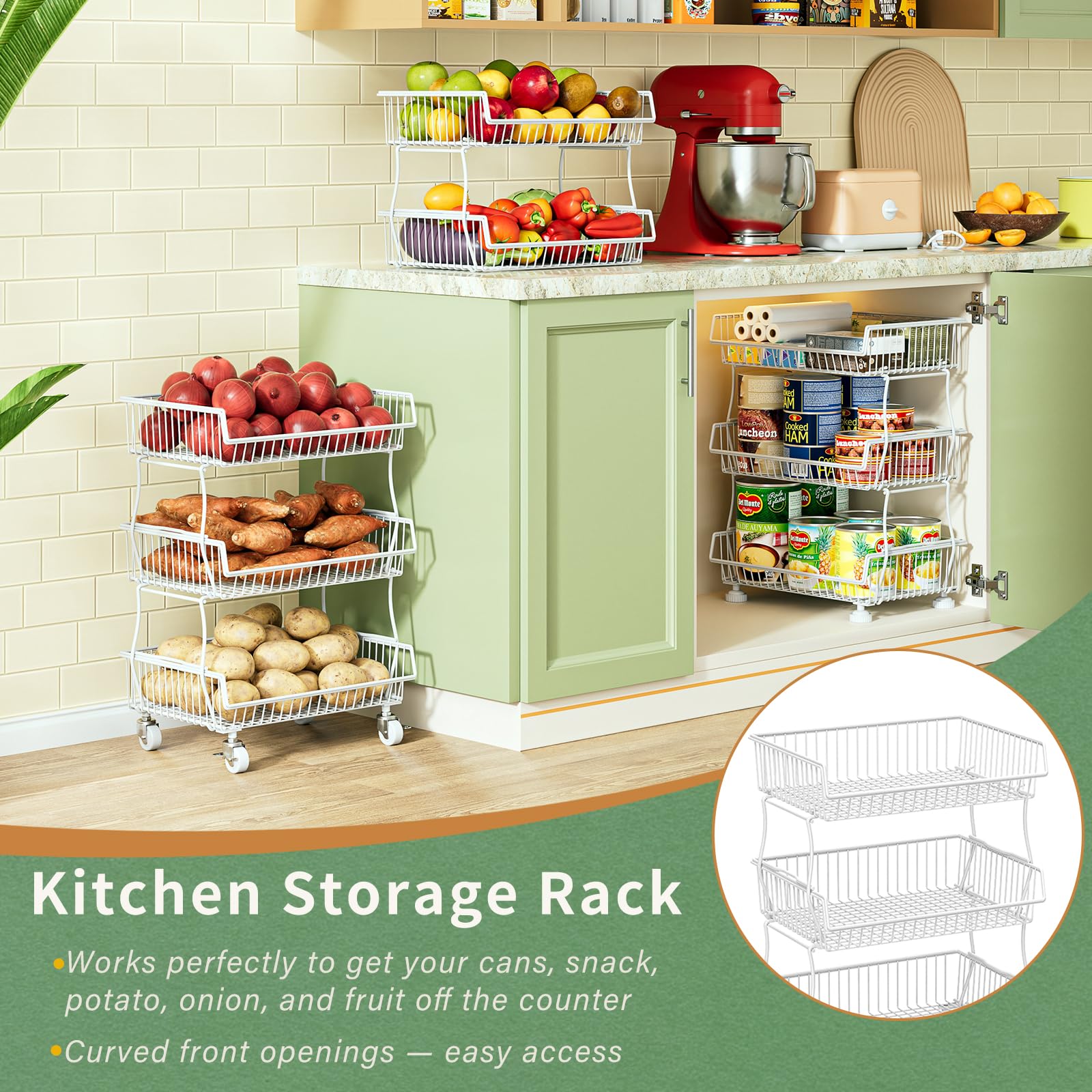 Pantry Organizers and Storage Cart with Upgraded Metal Hub Casters