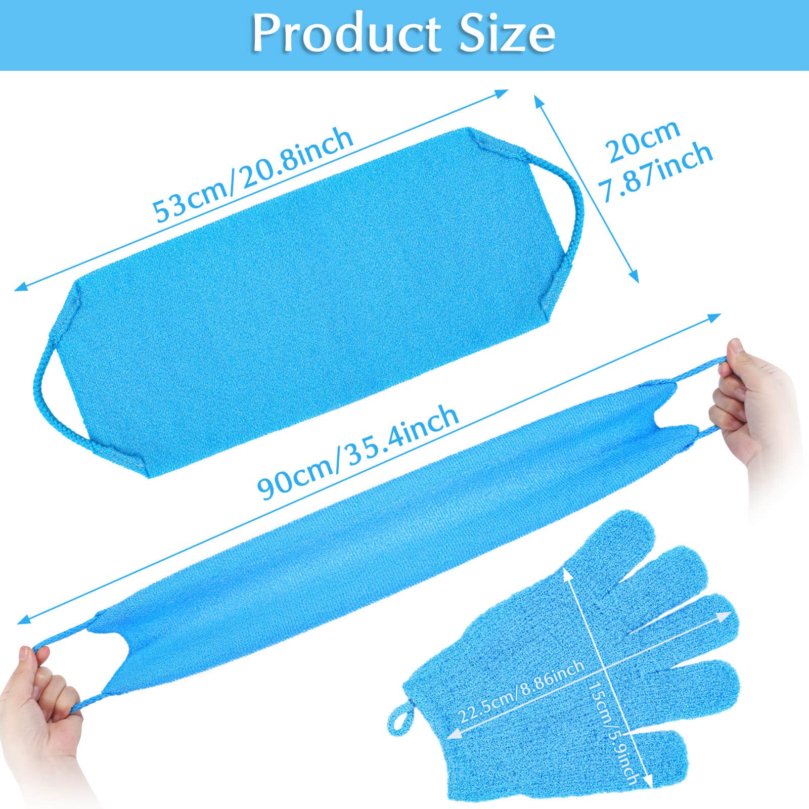 Exfoliating Back Scrubber Bath Gloves Set (3 Count)