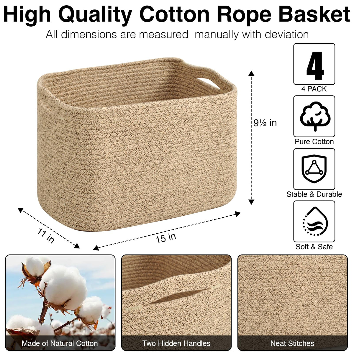 Storage Baskets for Organizing & Shelves (4 Count)