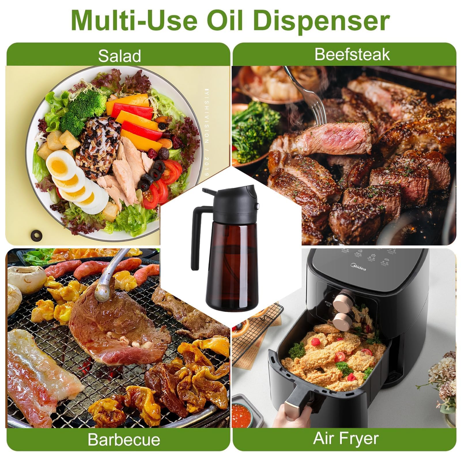 Oliver Oil Sprayer Dispenser for Cooking Bottle 16oz Dark Glass Black Green (2 Count)