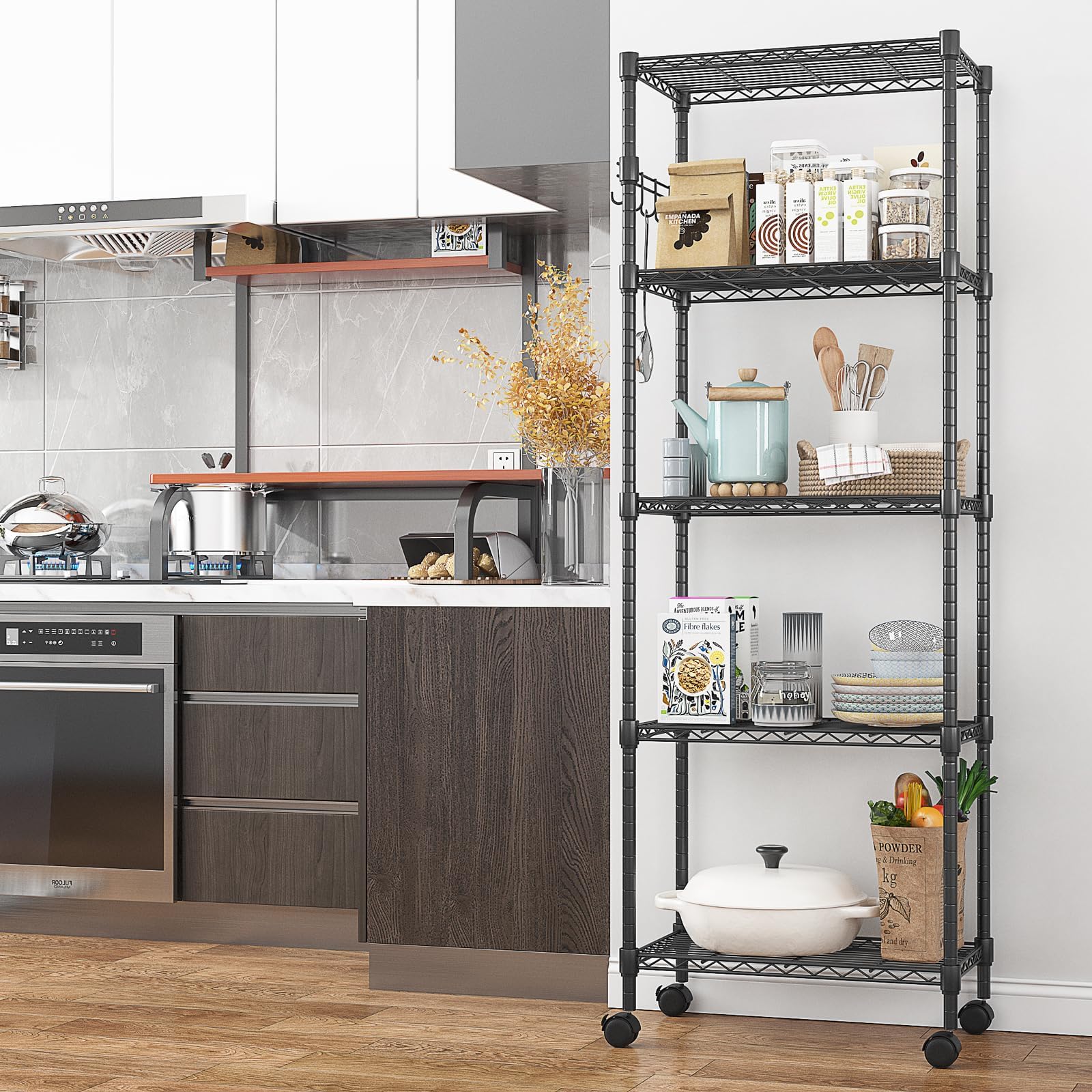 5 Tier Wire Shelving Unit on Wheels (5 Count)