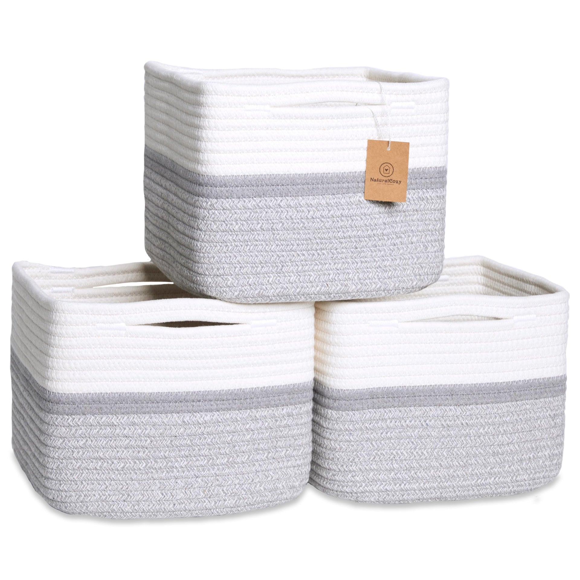 Storage Cubes 9”x9”x7”Cotton Rope Woven Baskets for Organizing 3 (3 Count)