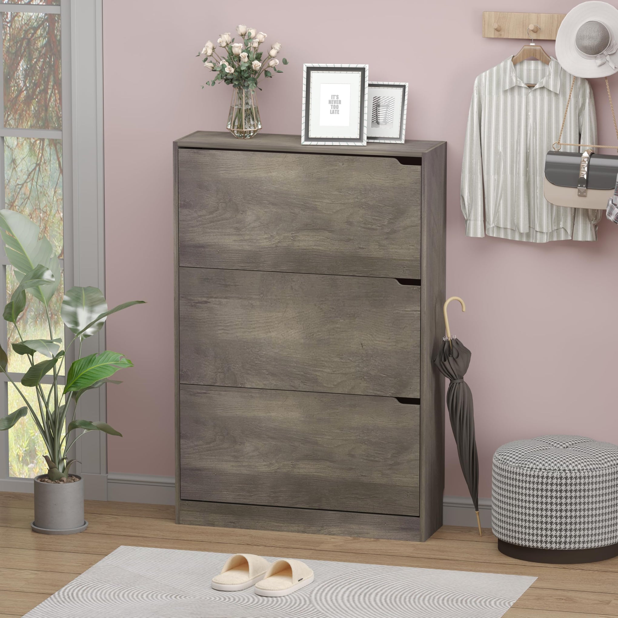 Shoe Cabinet with 3 Flip Drawers