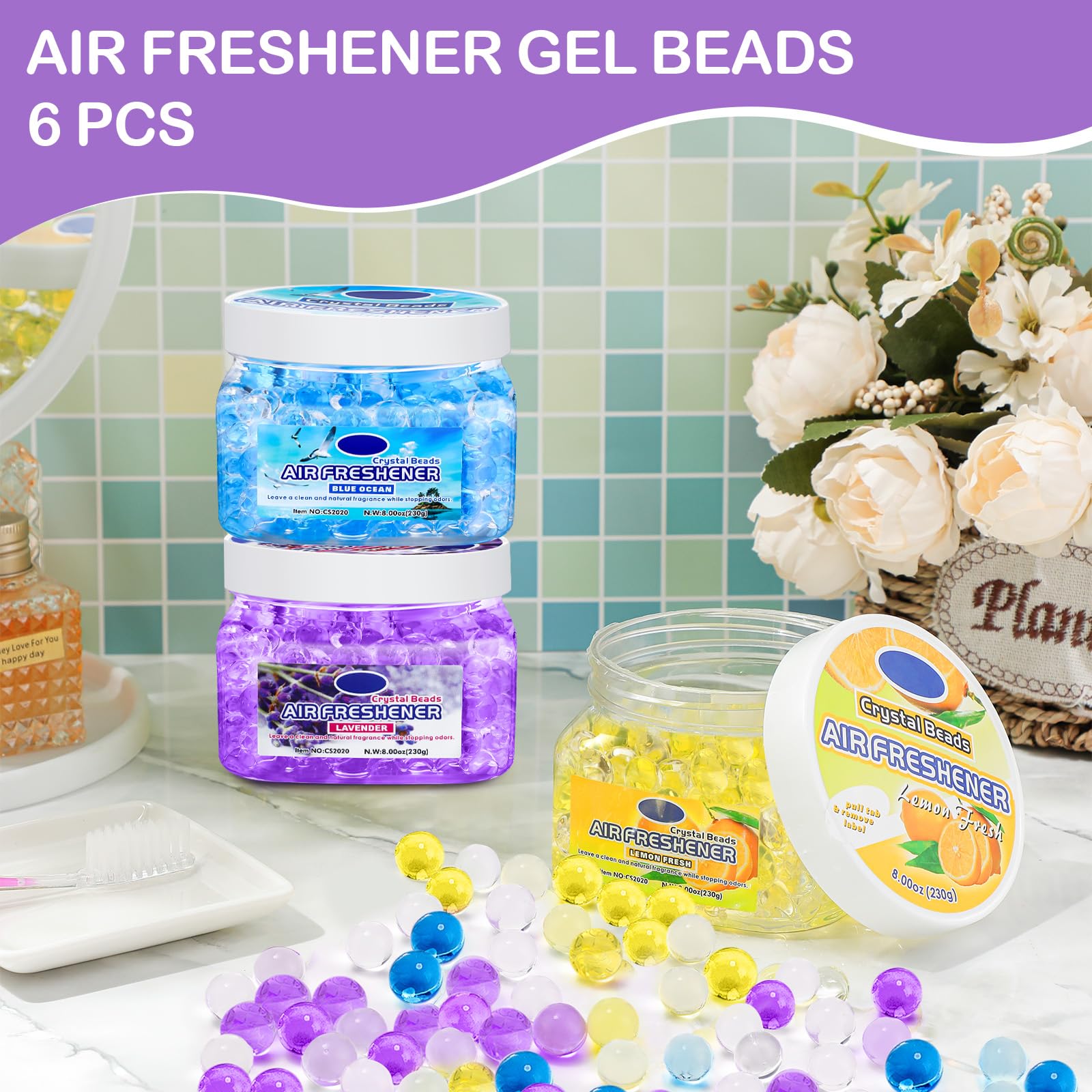 6 Pcs Air Freshener Gel Beads (48 Fl Oz)