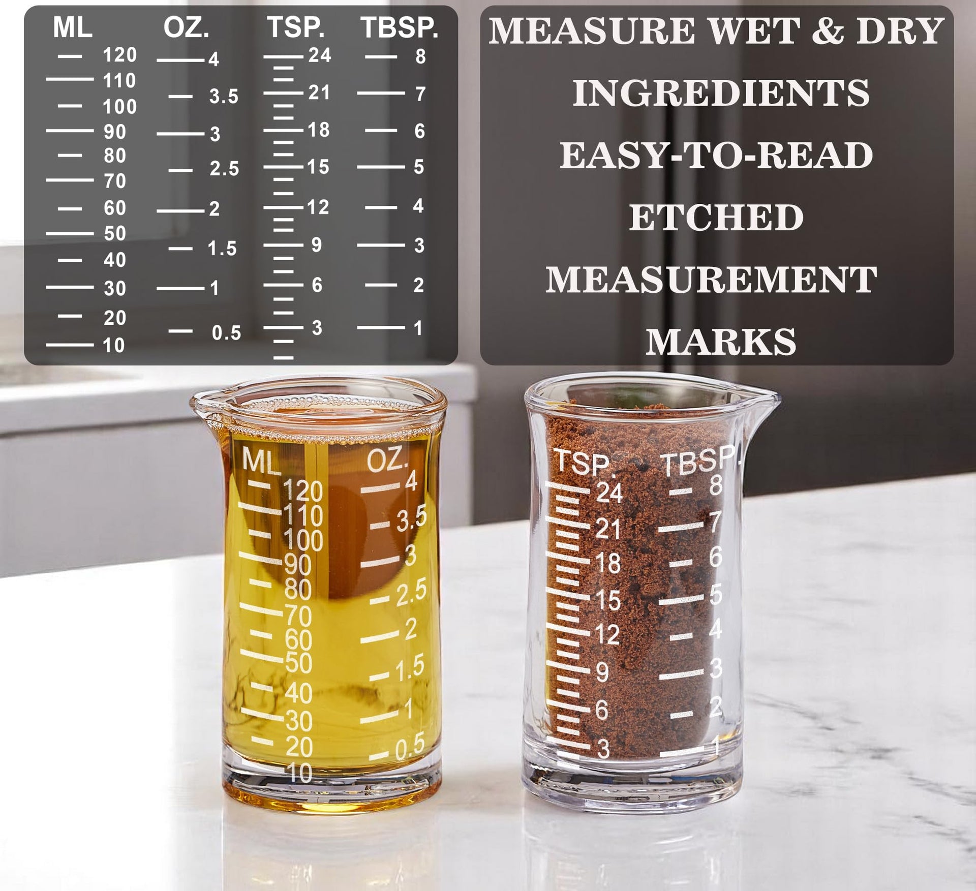 Ackers Shot Glass Etching Scale Measuring Cup 4 Ounce