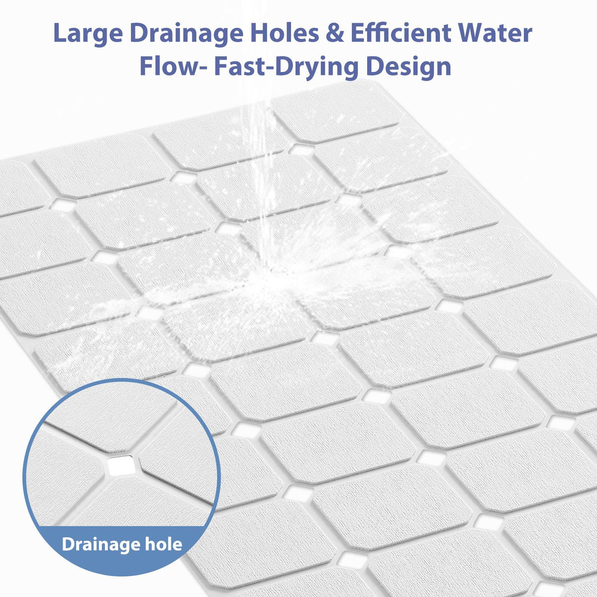Bathtub Mat Non Slip Silicone Foldable Extra Long Tub Mat Strong Suction Cups & Large Drain Holes