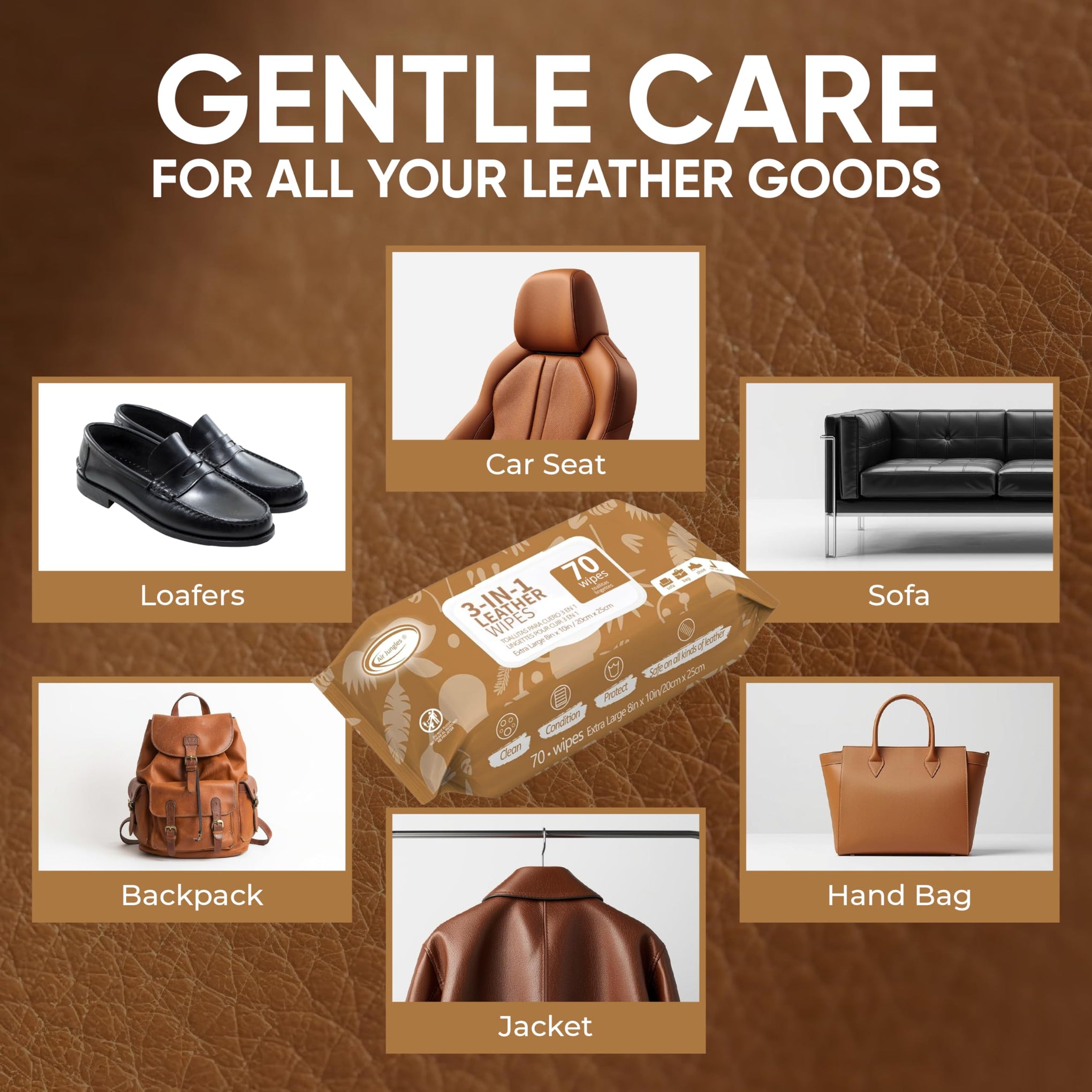 3in1 Leather Cleaner Wipes 70 Count