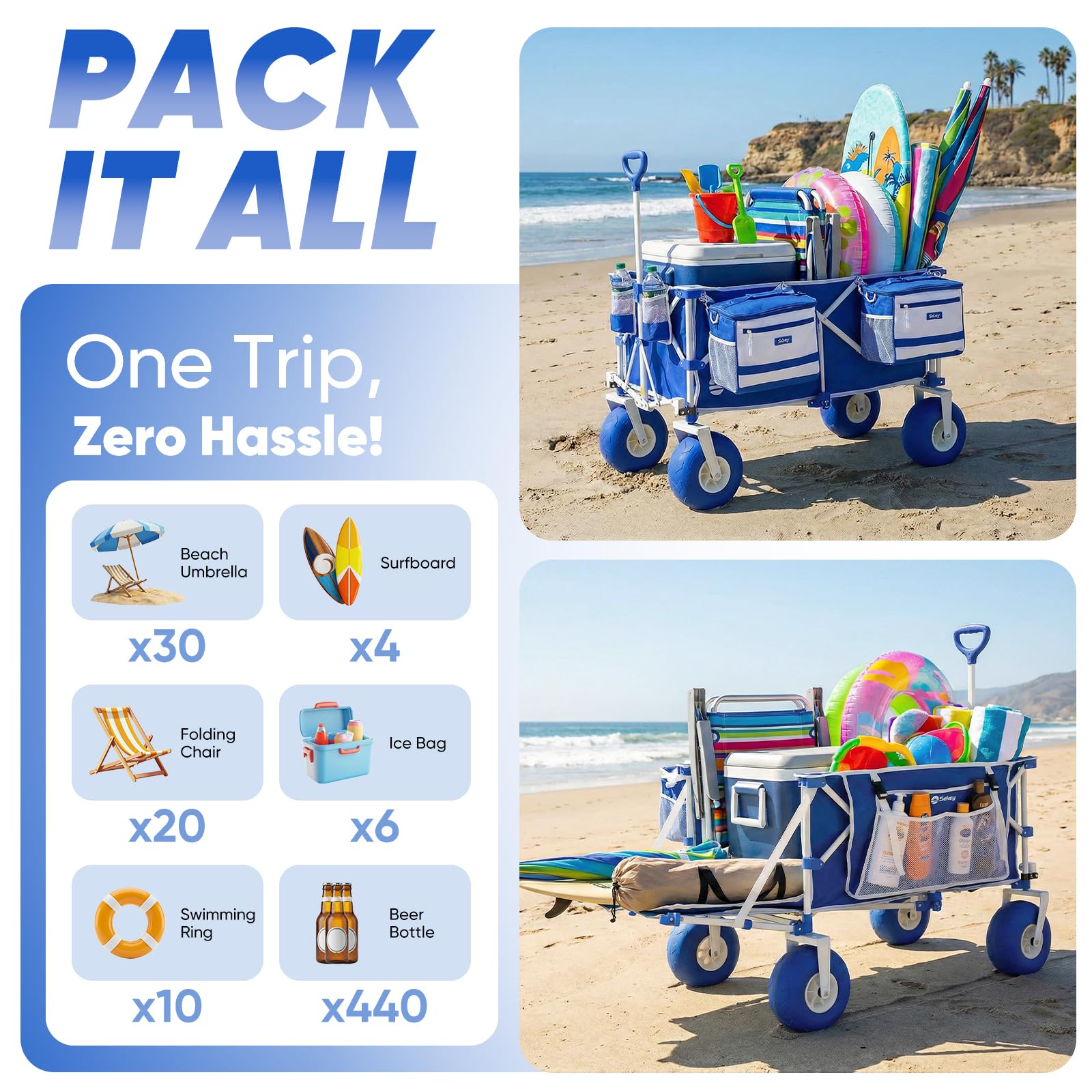 Heavy Duty Beach Wagon with 9" Big Sand