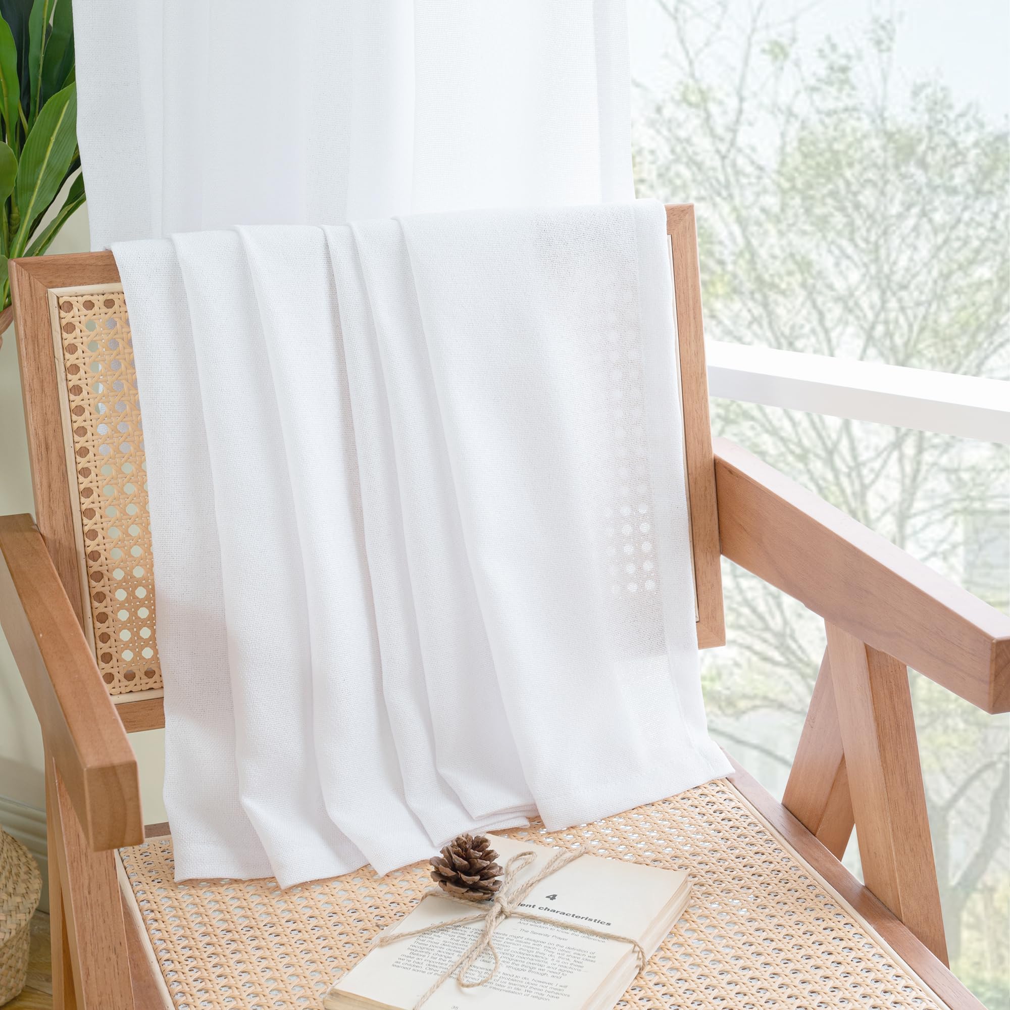 White Linen Curtains 52 X 63 Inch Length 2 Panels for Living Room (2 Count)
