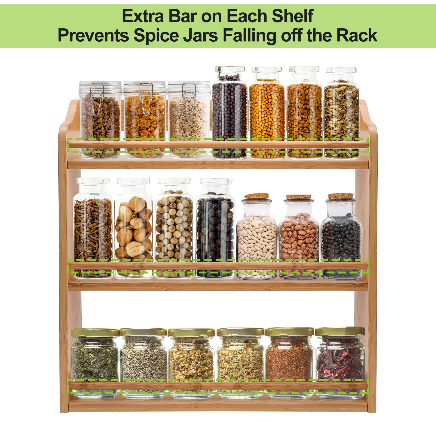 3 Tier Bamboo Spice Rack Wall Mount or Countertop