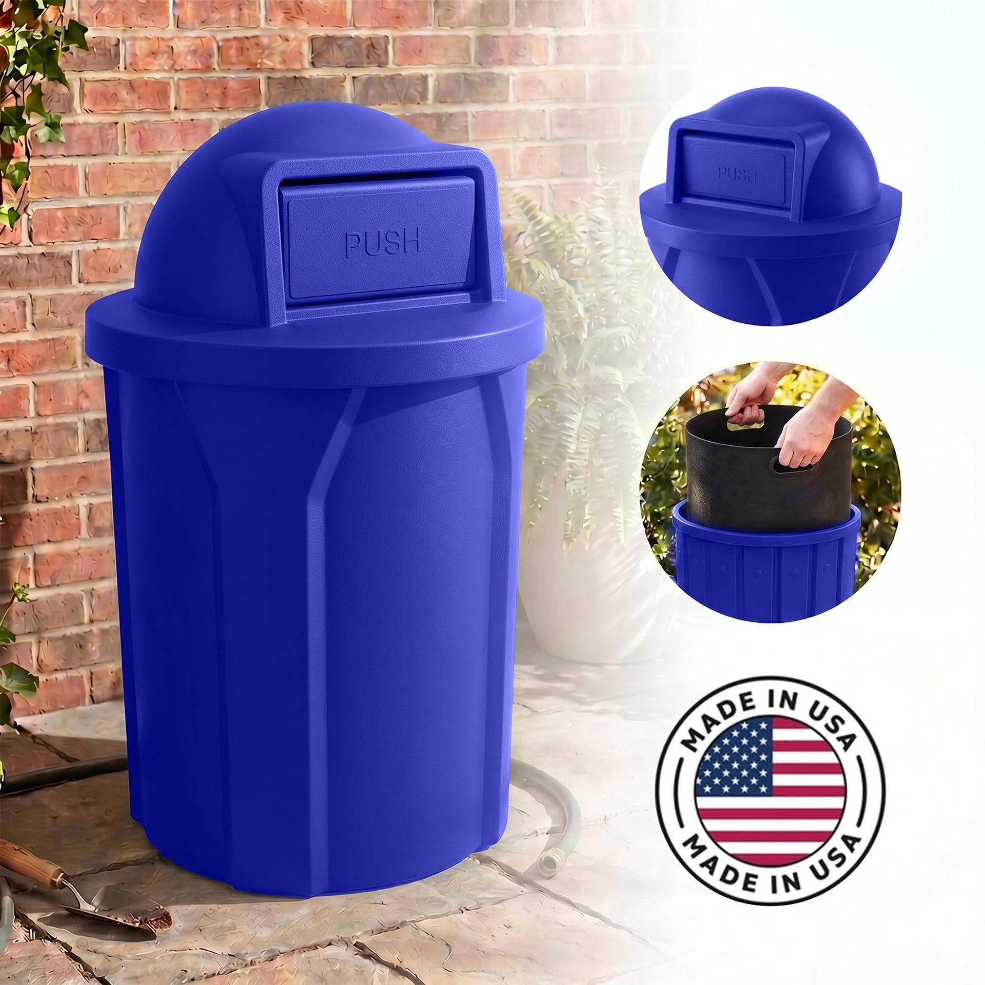 Campus Collection 42 Gallon Plastic Commercial Garbage Can with Push Lid