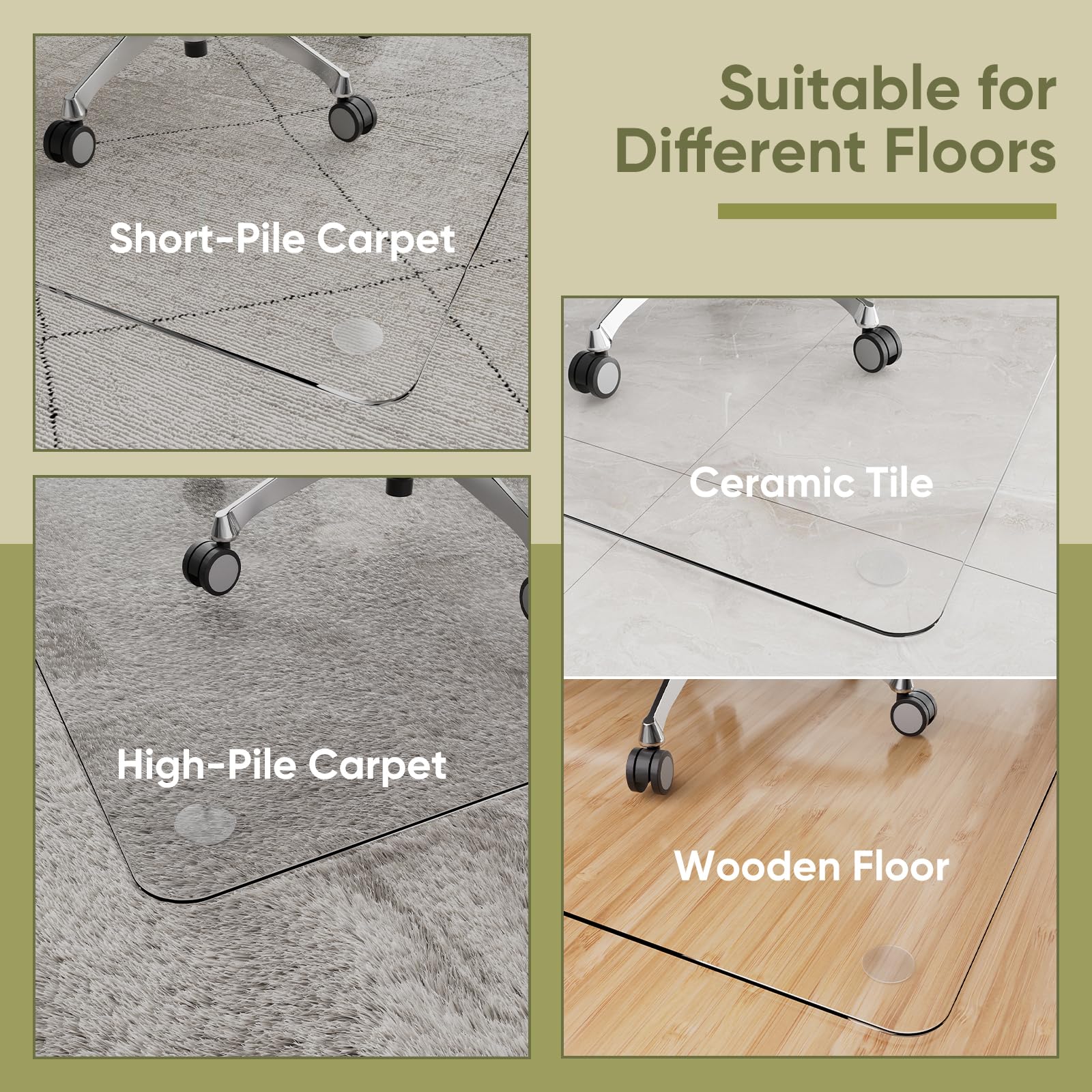 29"x42" Tempered Glass Chair Mat for Carpet & Hardwood Floors