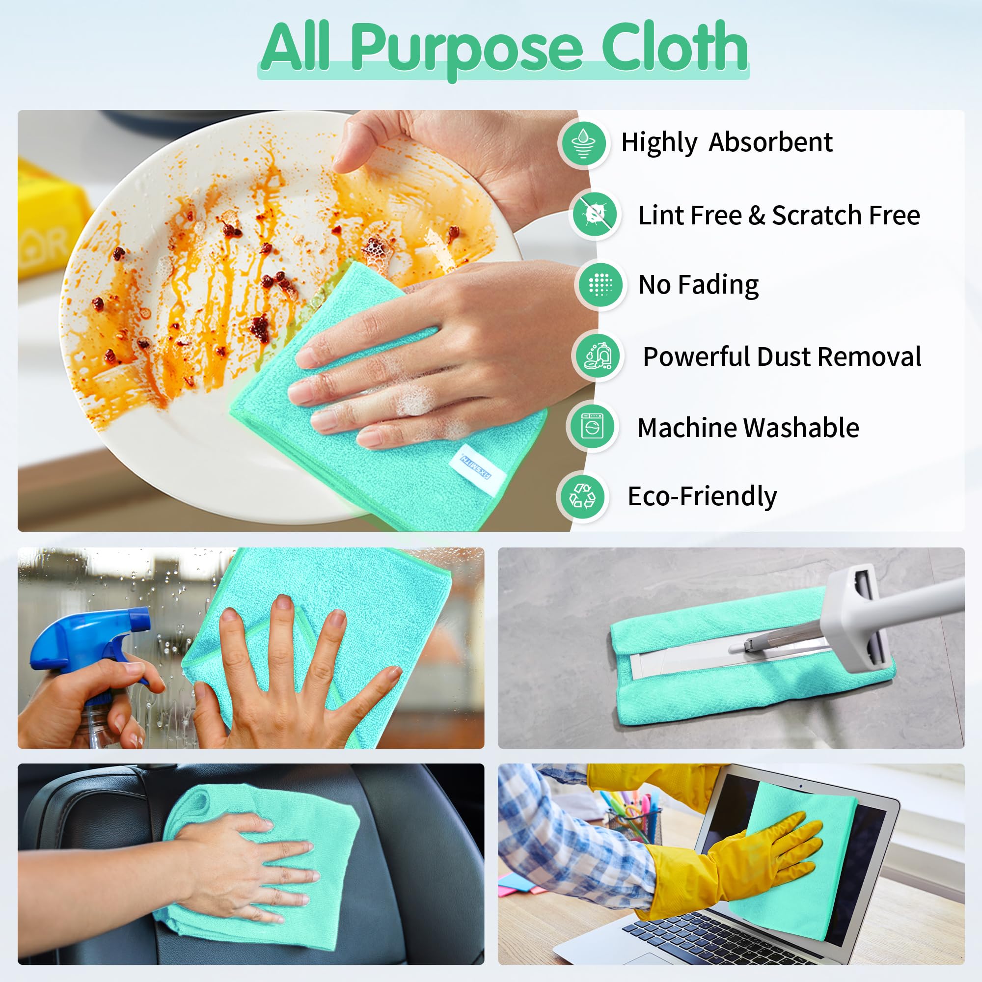 Turquoise Microfiber Cleaning Cloth (12 Count)