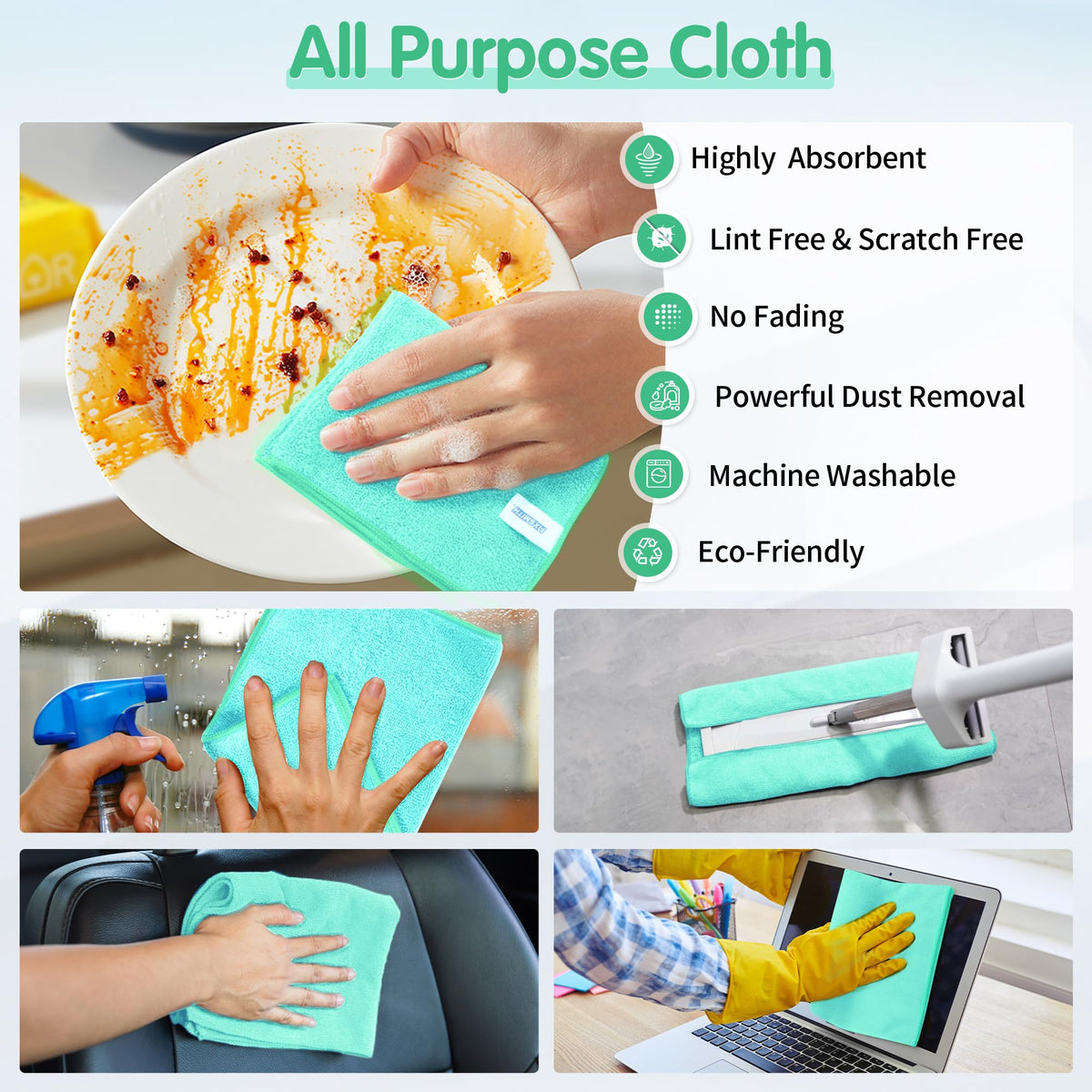 Turquoise Microfiber Cleaning Cloth (8 Count)