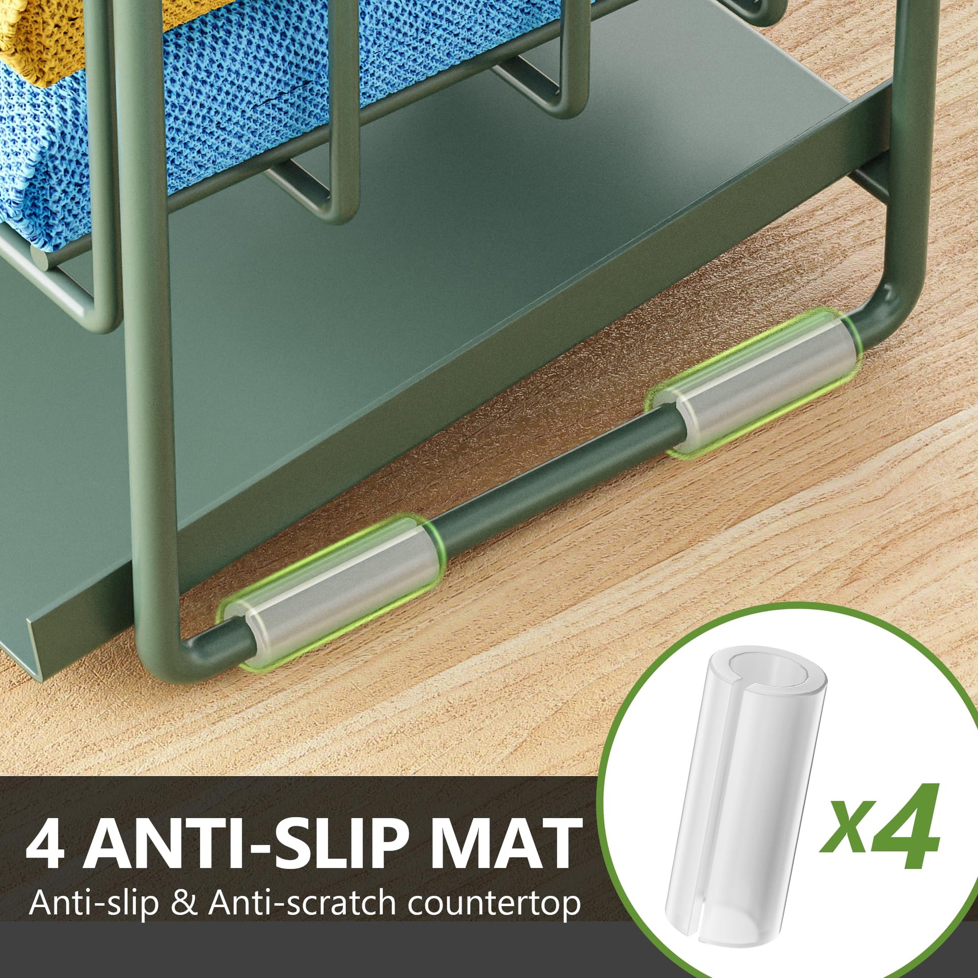 Sage Green 2 Tier Kitchen Sink Caddy Organzier Rack with Flexible Dish Brush Holder