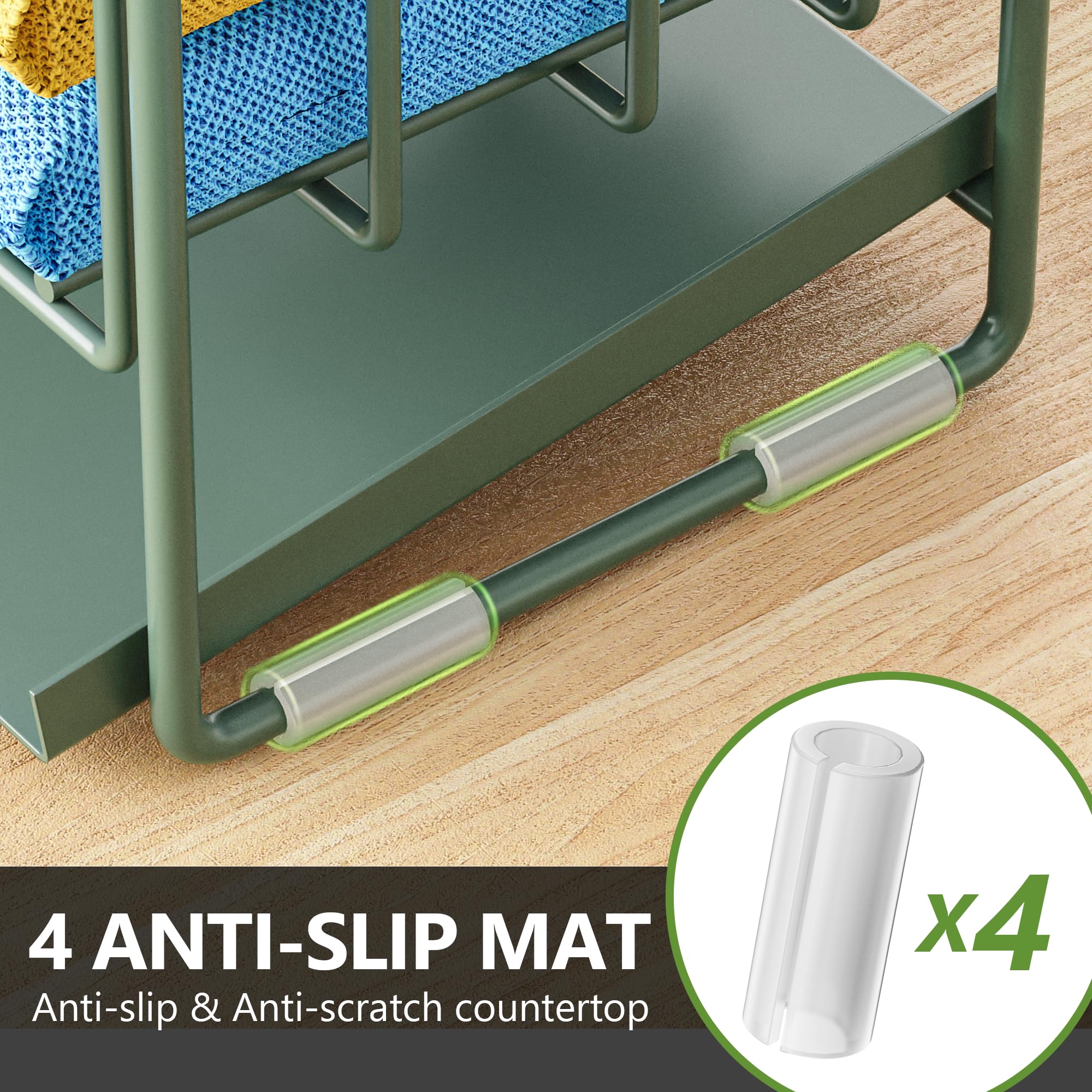 Sage Green 2 Tier Kitchen Sink Caddy Organzier Rack with Flexible Dish Brush Holder