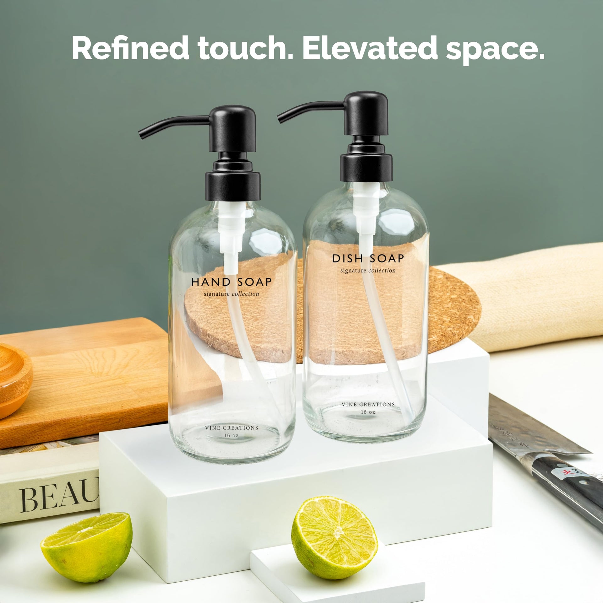Clear Glass Soap Dispenser Set (16 Ounce)