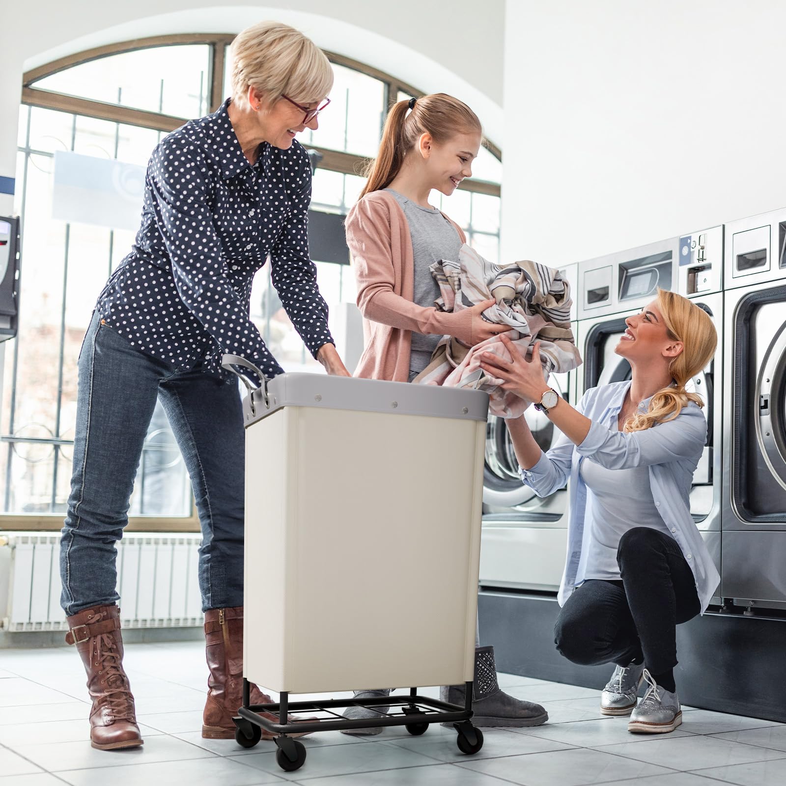 165L Heavy Duty Laundry Basket with Wheels and Handles