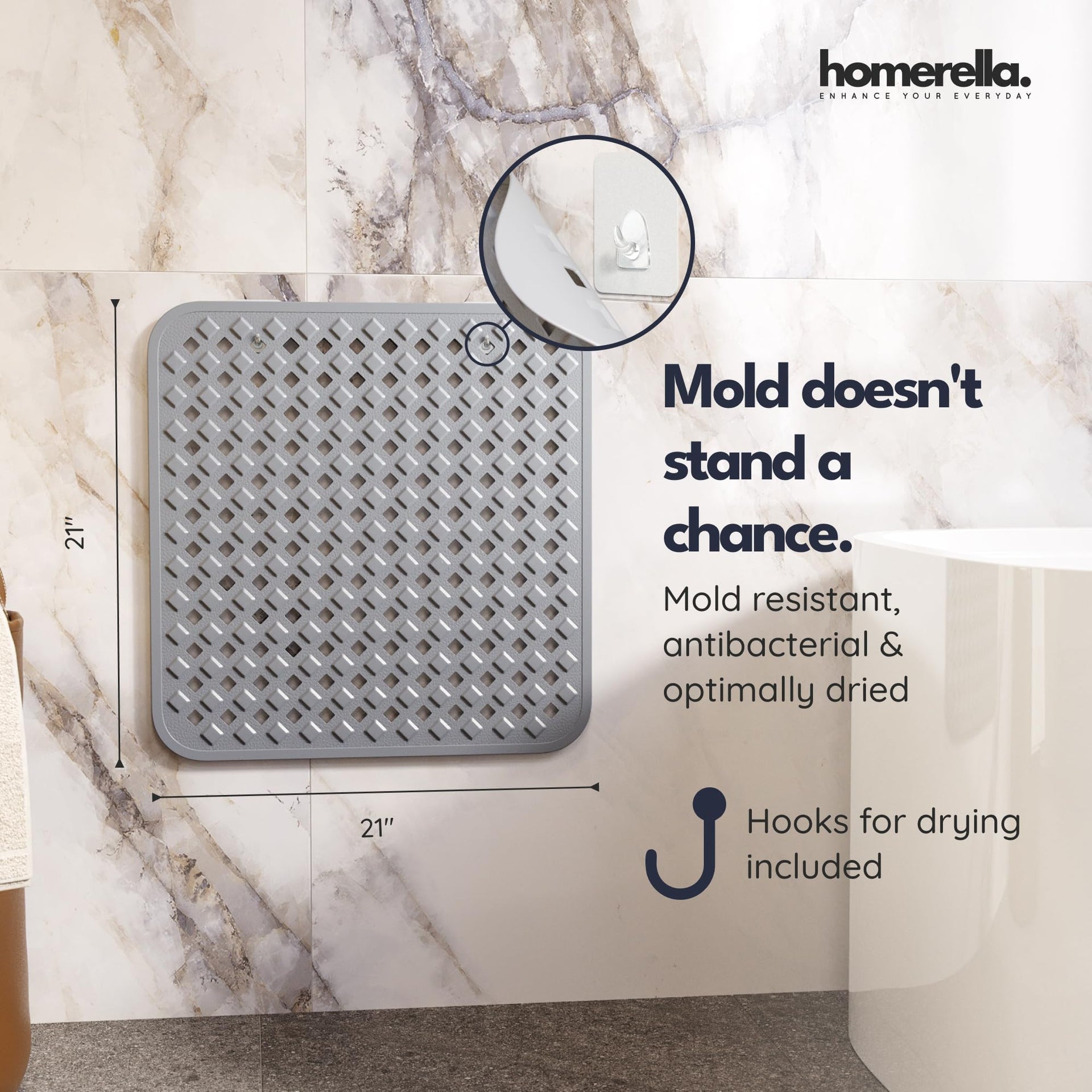 Square Shower Mat Non Slip Anti Mold 21x21 Anti Slip Shower Mat