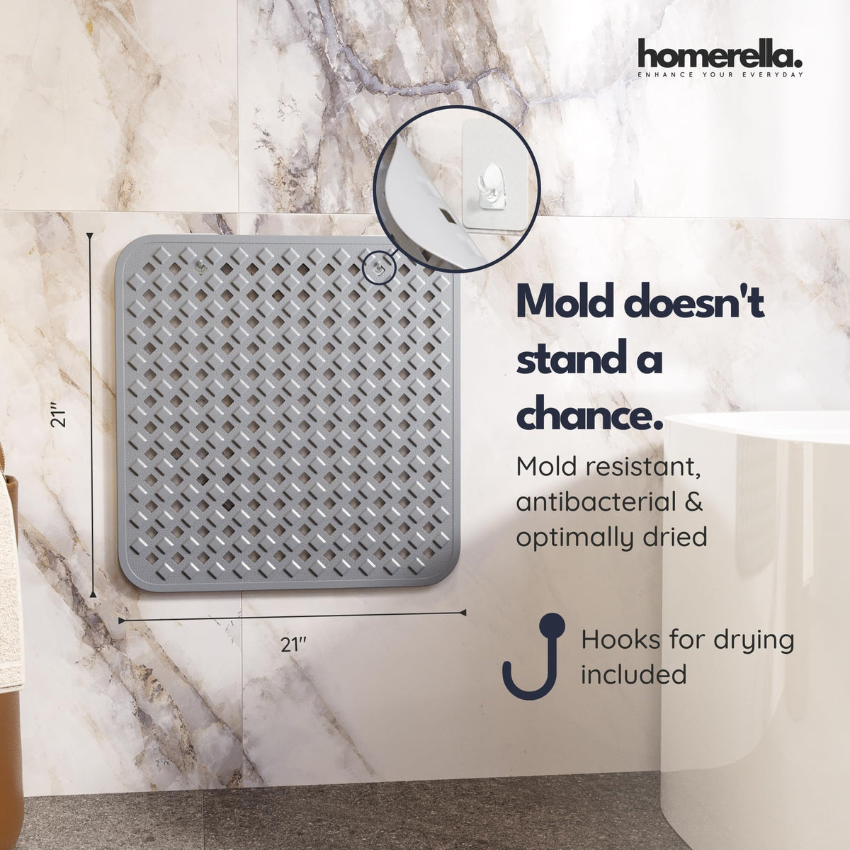 Square Shower Mat Non Slip Anti Mold 21x21 Anti Slip Shower Mat